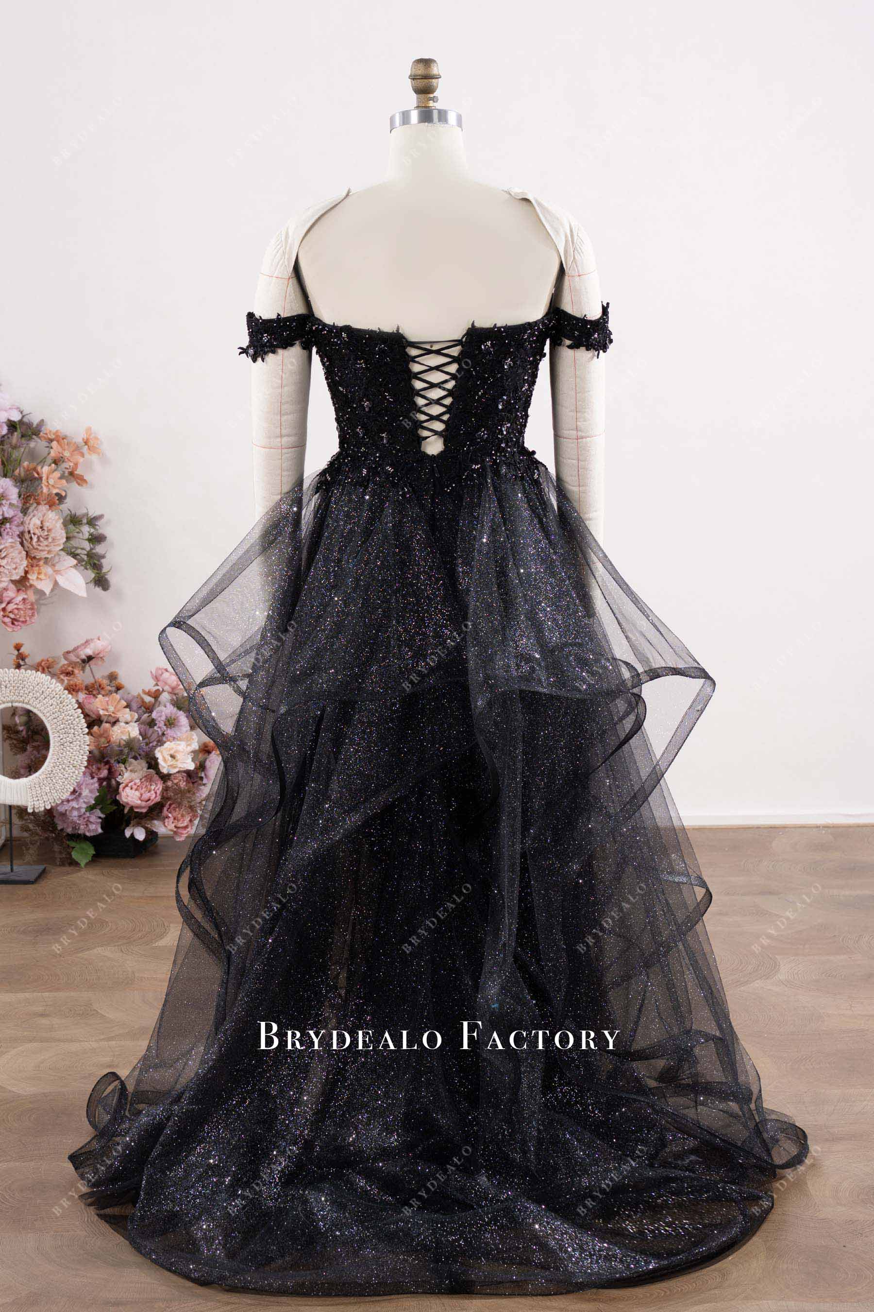 black lace up back floor length wedding dress