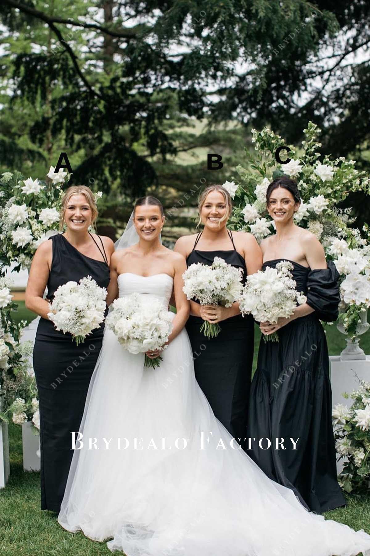 black long mismatched bridesmaid dresses