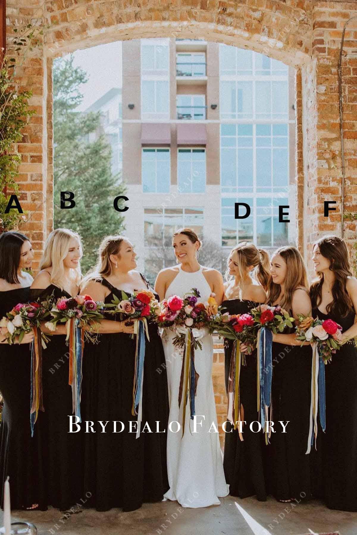 Black Floor Length Mismatched Bridesmaid Dresses, Dress A