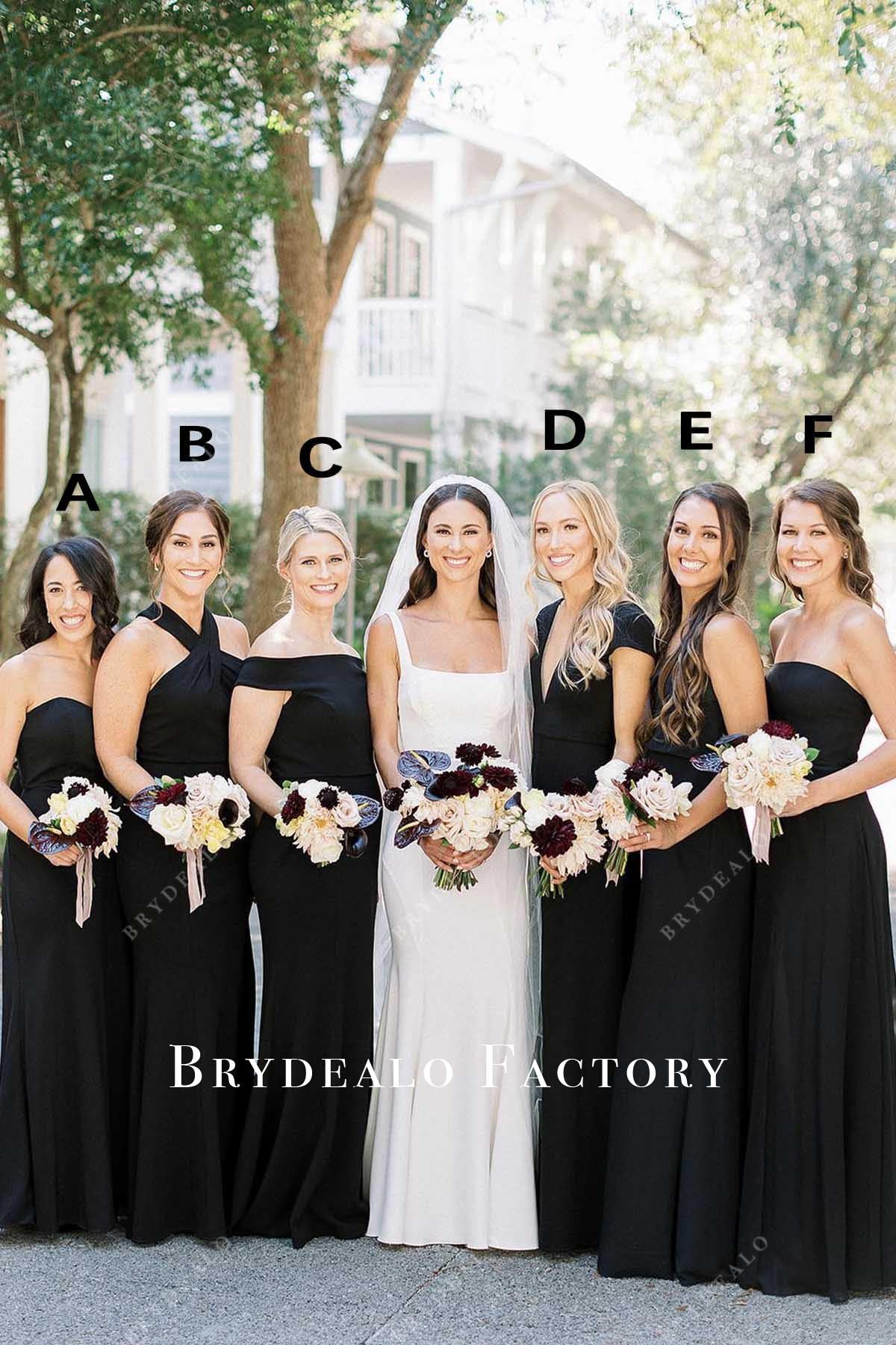 black long mismatched bridesmaid dresses
