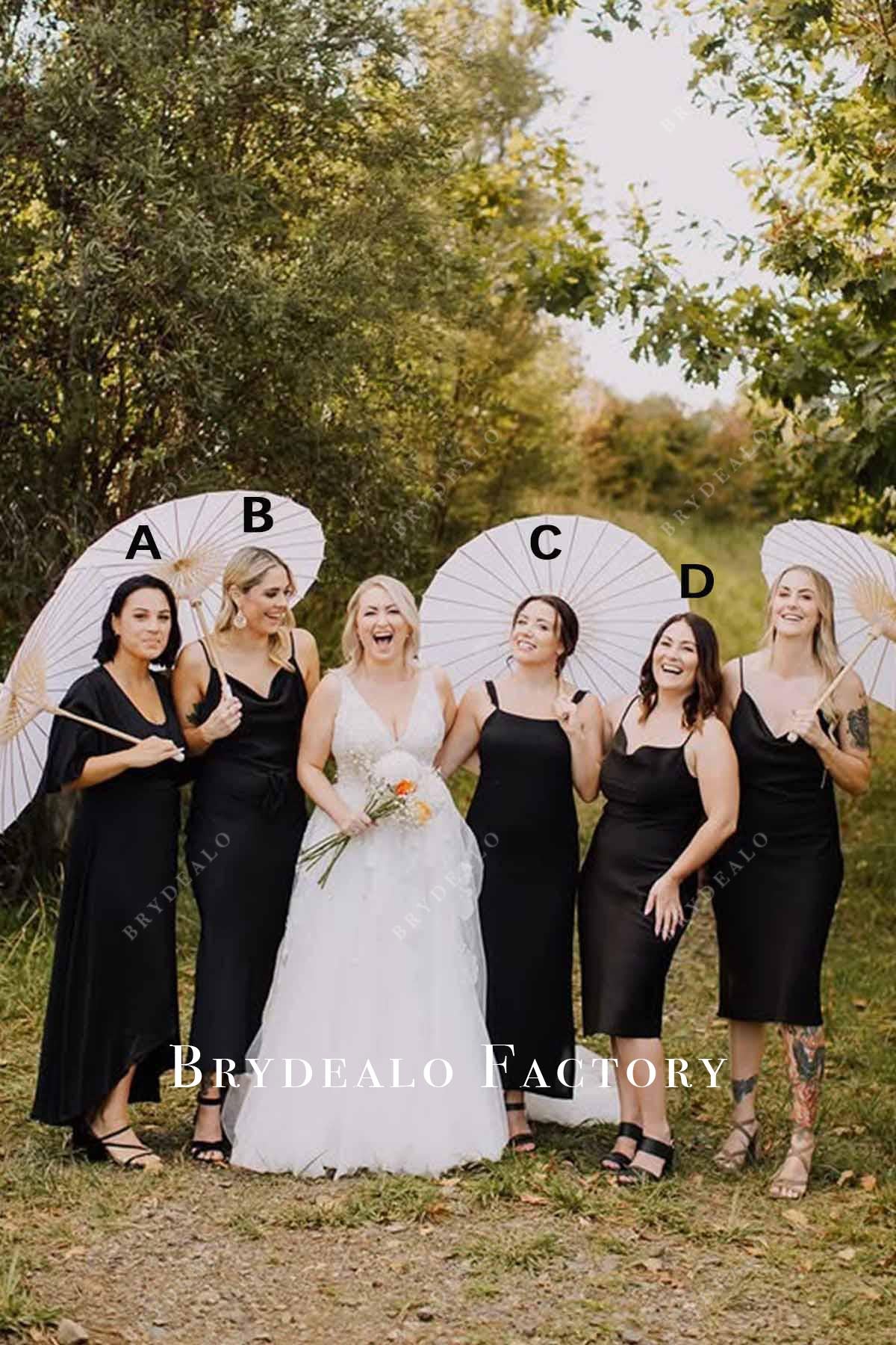 black mismatched bridesmaid dresses