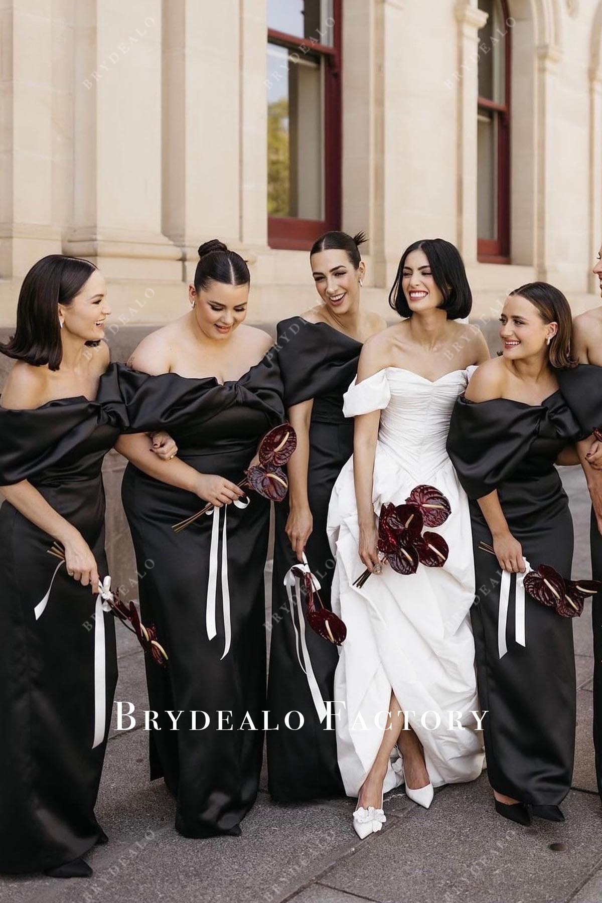 black off shoulder bridesmaid dress