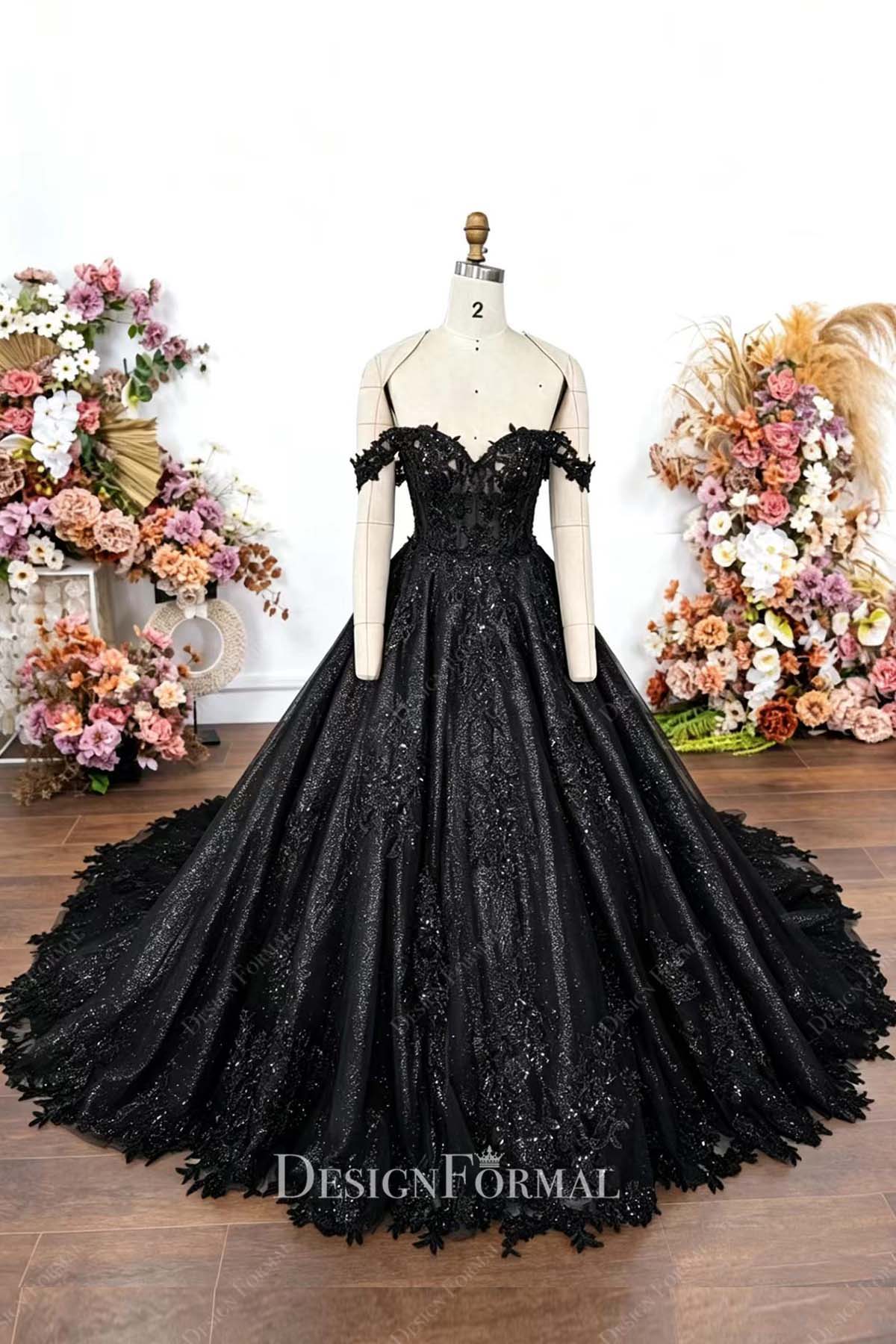 black off shoulder gothic wedding gown