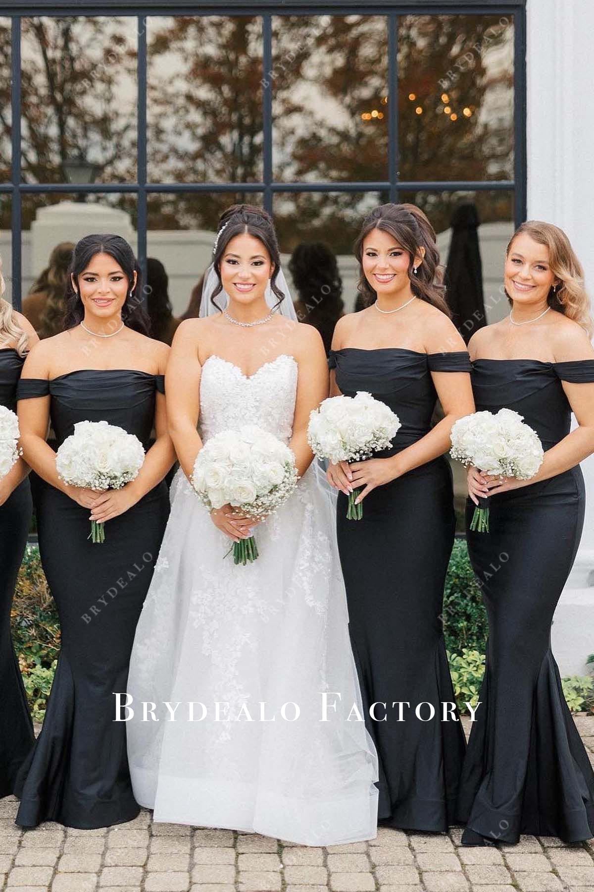 Black Off Shoulder Trumpet Long Bridesmaid Dress
