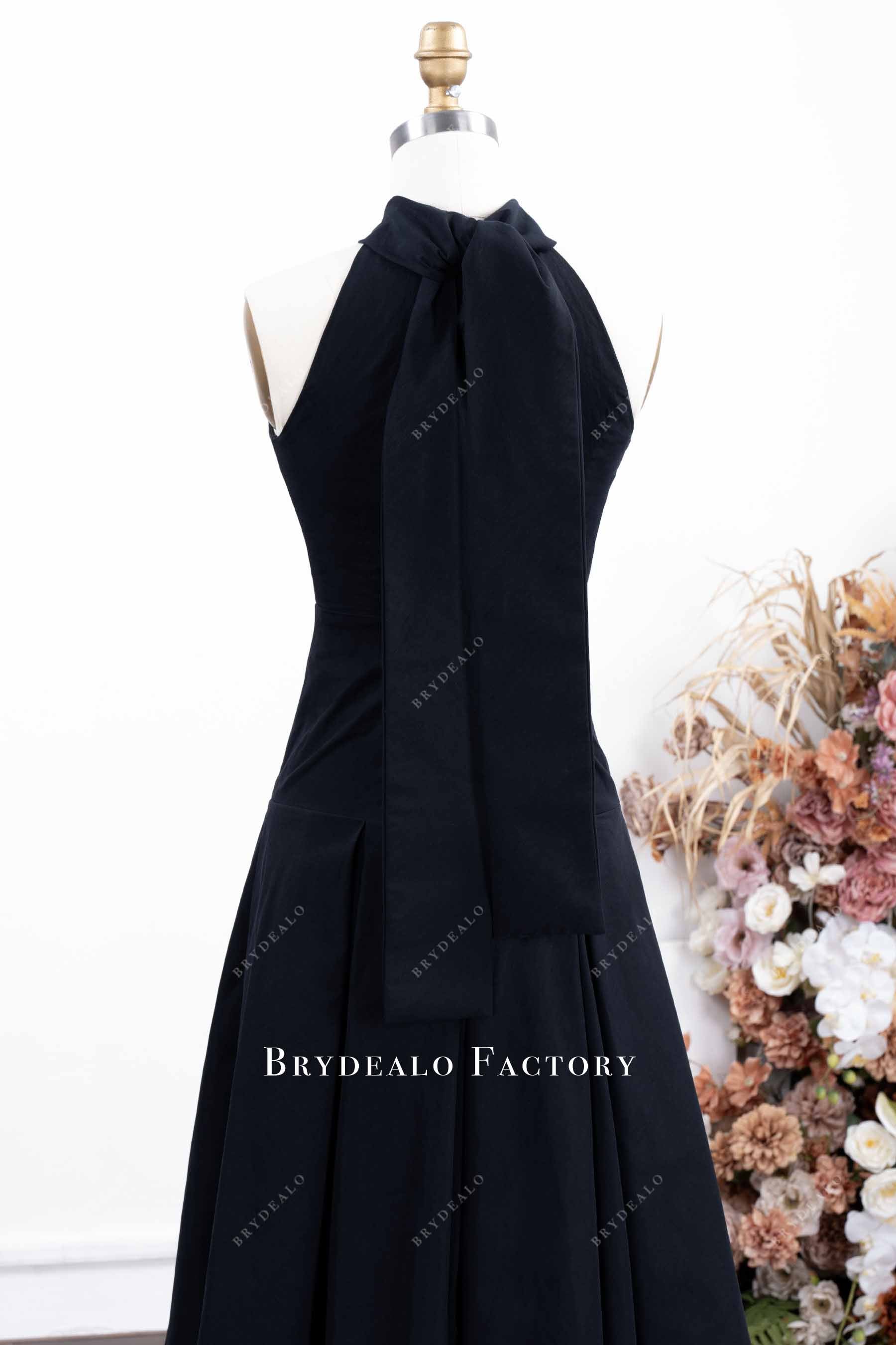 black pleated formal dress