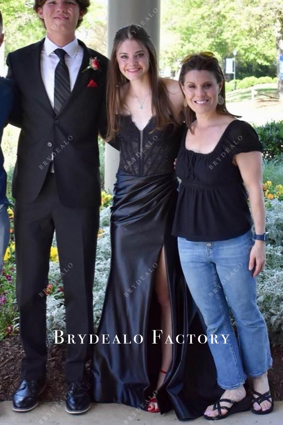 black pleated slit homecoming dress