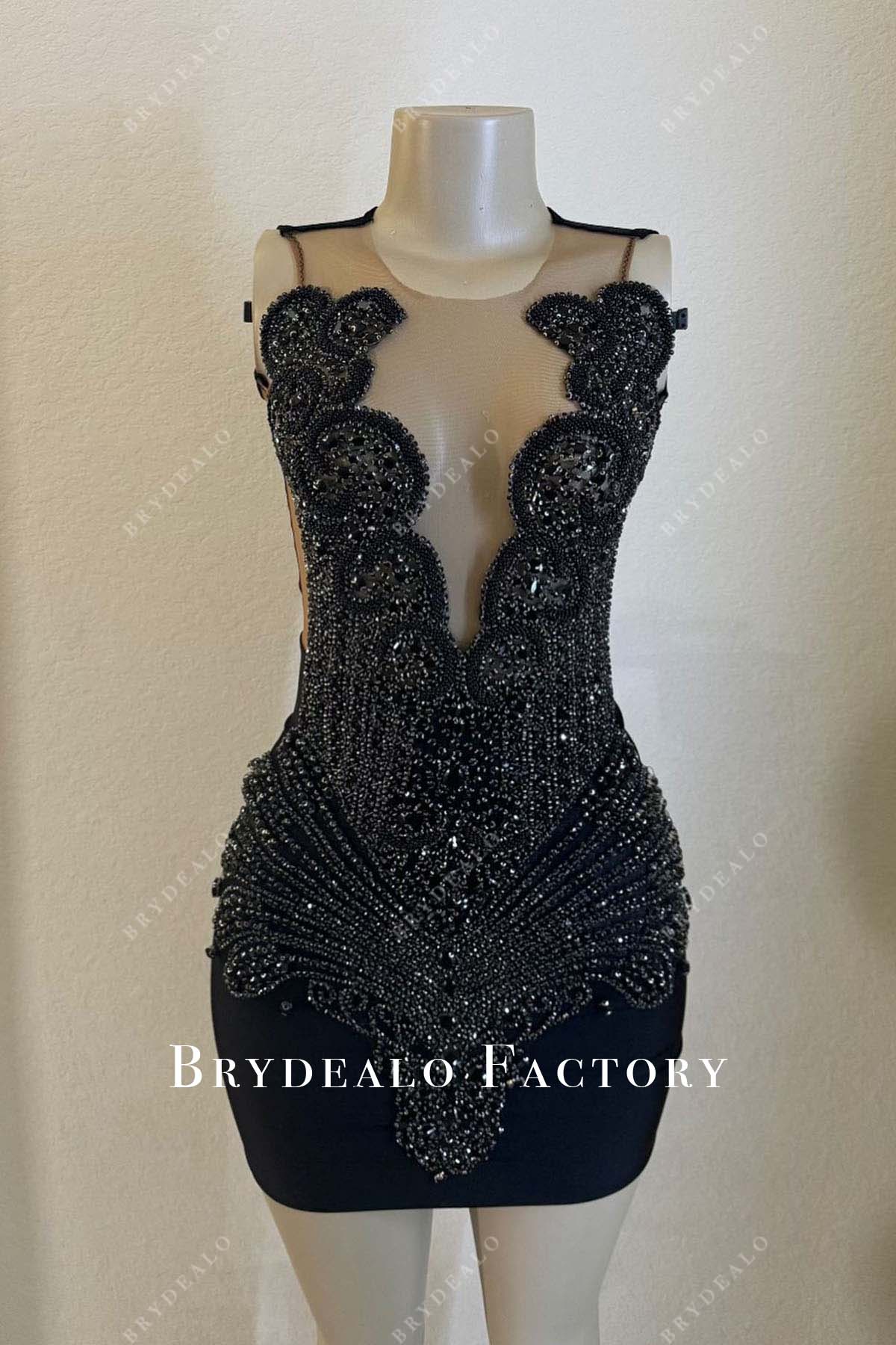 Black Rhinestones Sleeveless Crew Neck Mini Dress Black Rhinestones Sleeveless Crew Neck Mini Dress