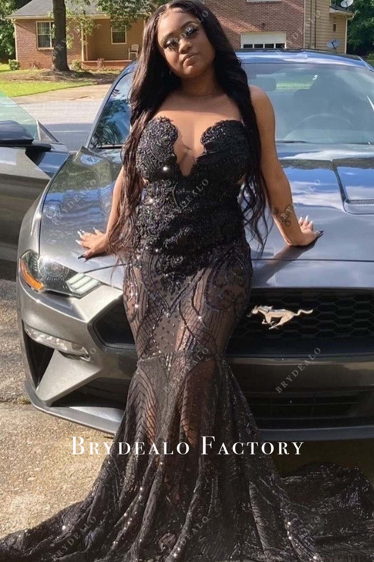 knee length dresses for ladies Black Mermaid Modest Long Elegant Evening Prom Dresses, Plus Size Brid –  bridalsew