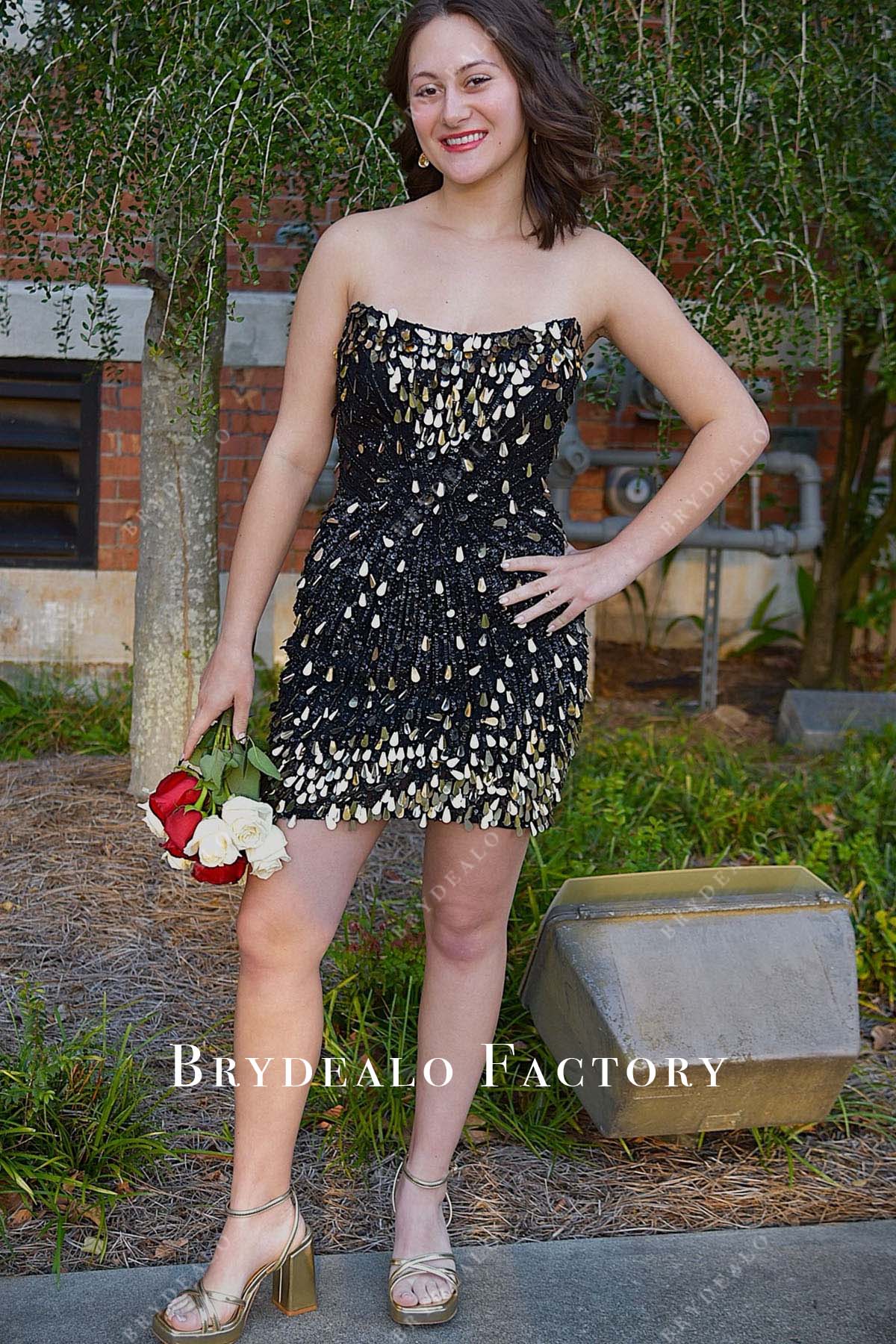 Black Sequined Strapless Mini Homecoming Dress Black Sequined Strapless Mini Homecoming Dress