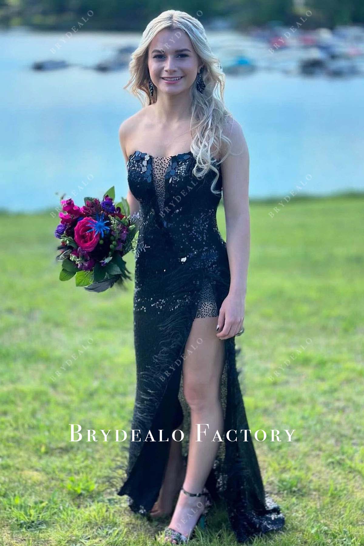 cheap plus size black dresses Chic Strapless Black Short Prom Dresses with Flowers, Short Black Home –  jbydress main image 0