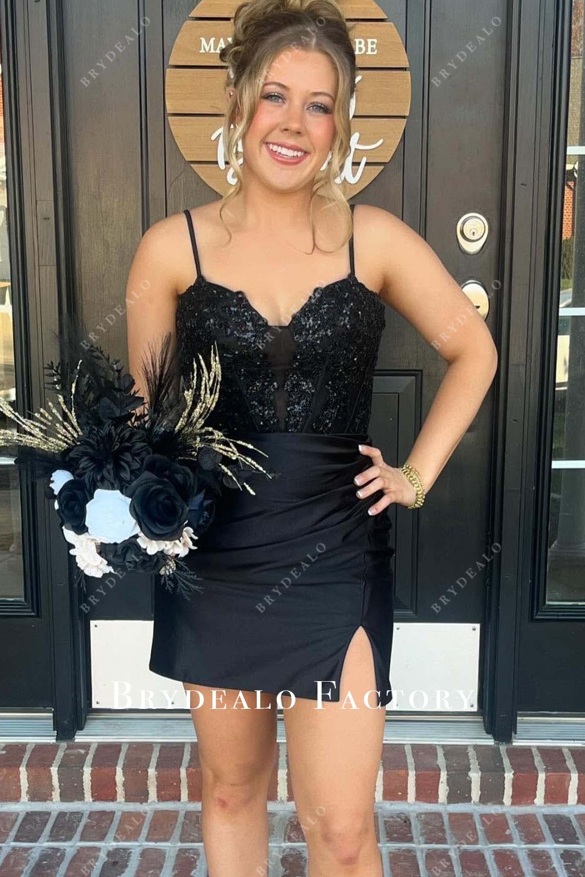 Black Shimmer Thin Straps Mini Homecoming Dress Black Shimmer Thin Straps Mini Homecoming Dress