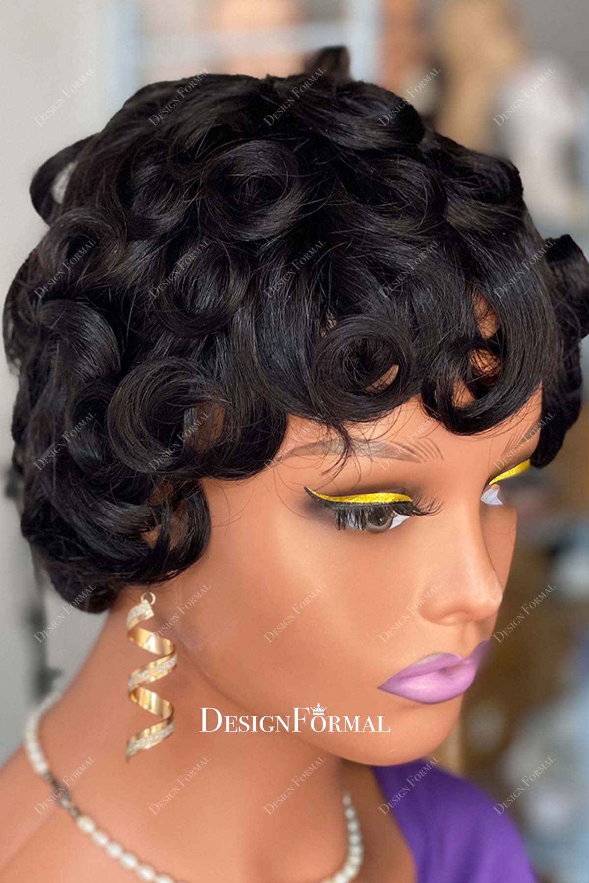 black short water wave wig