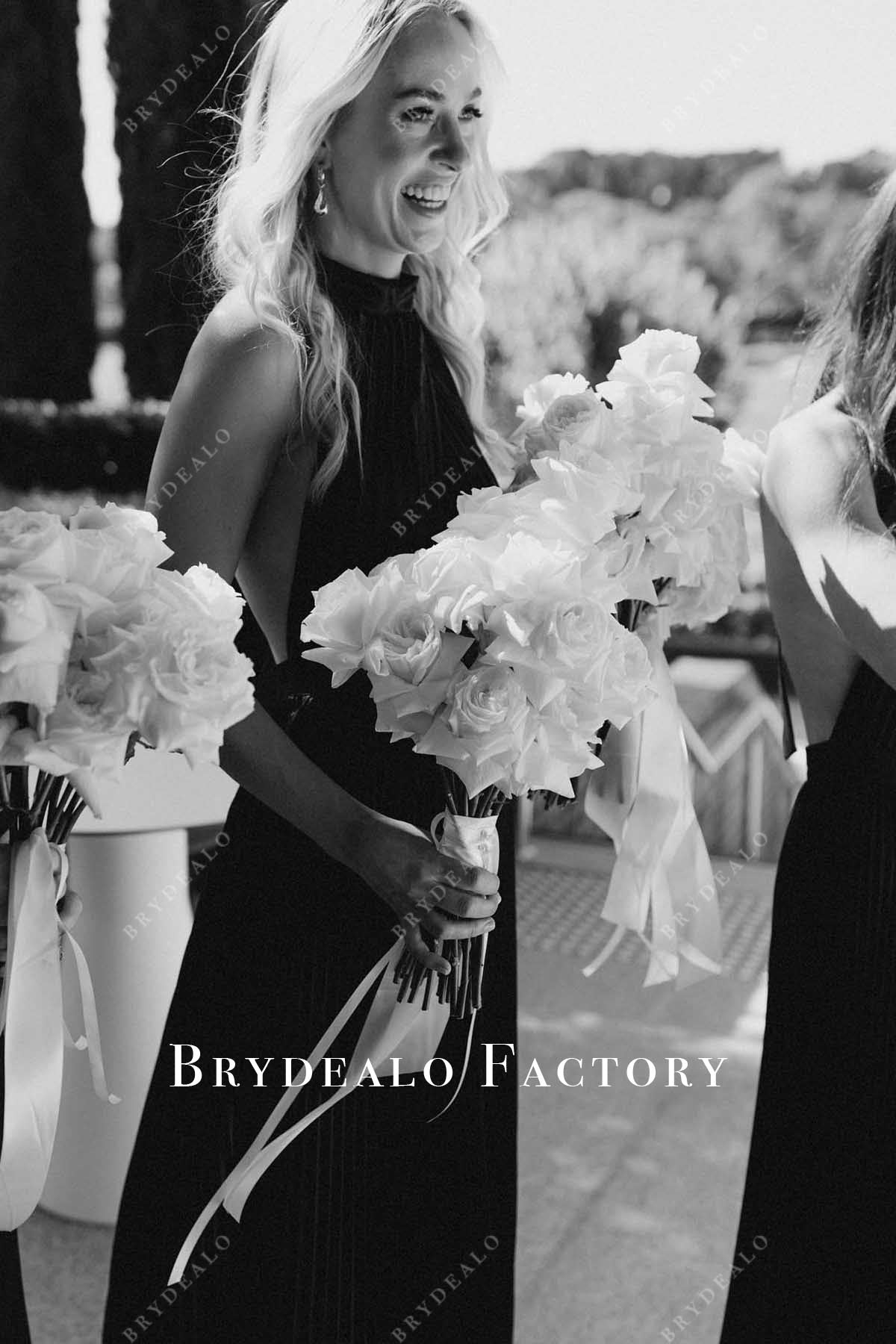 black sleeveless a line bridesmaid dress