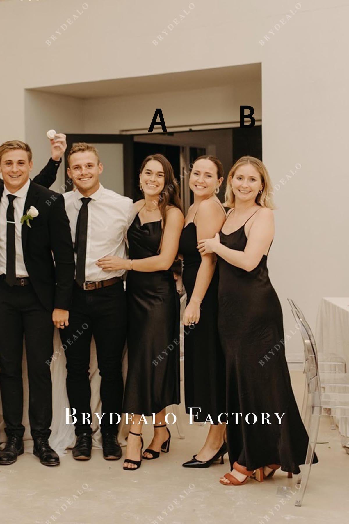 Black Spaghetti Straps Mismatched Bridesmaid Dresses, Dress A Black Spaghetti Straps Mismatched Bridesmaid Dresses, Dress A