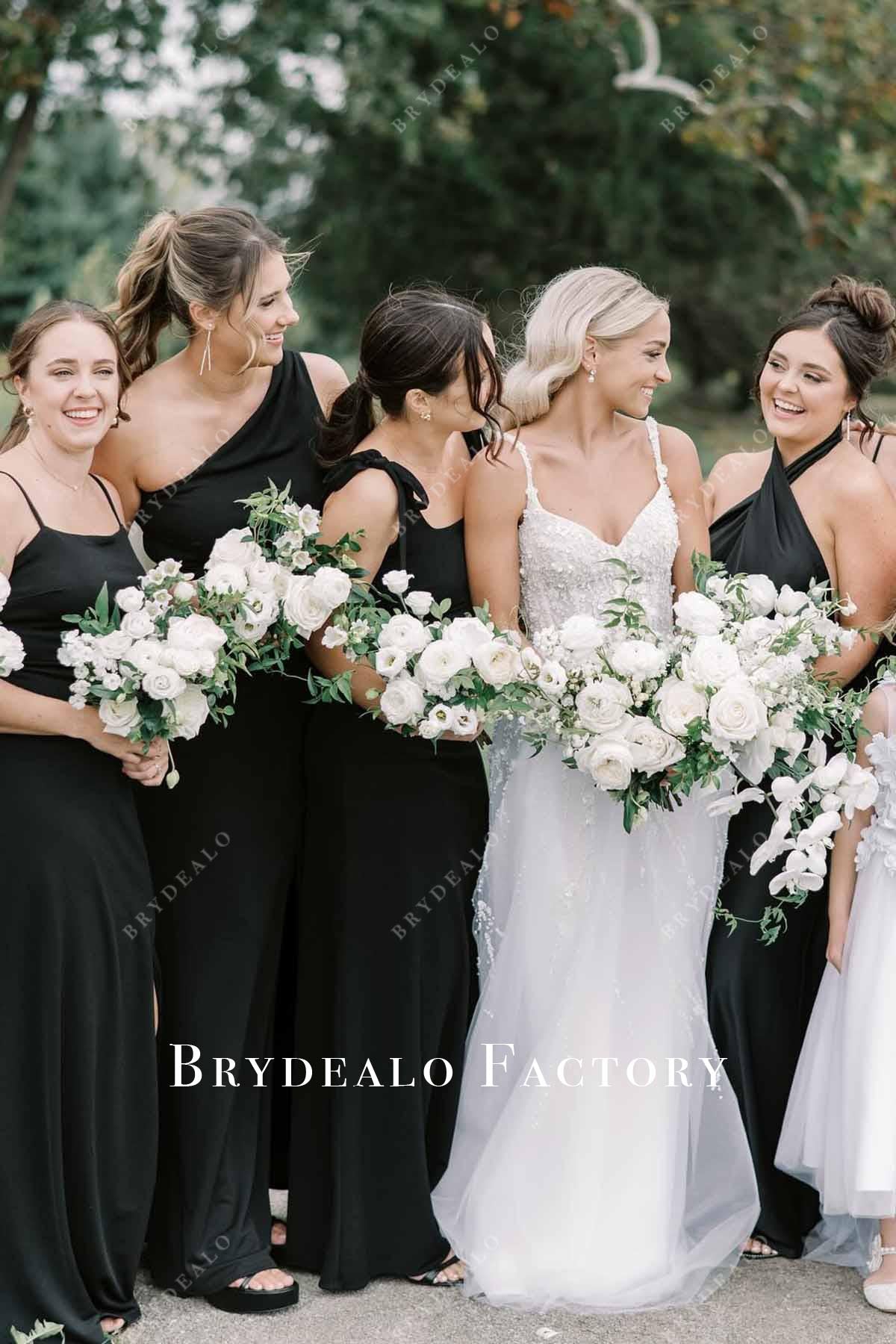 black sleeveless mismatched bridesmaid dresses