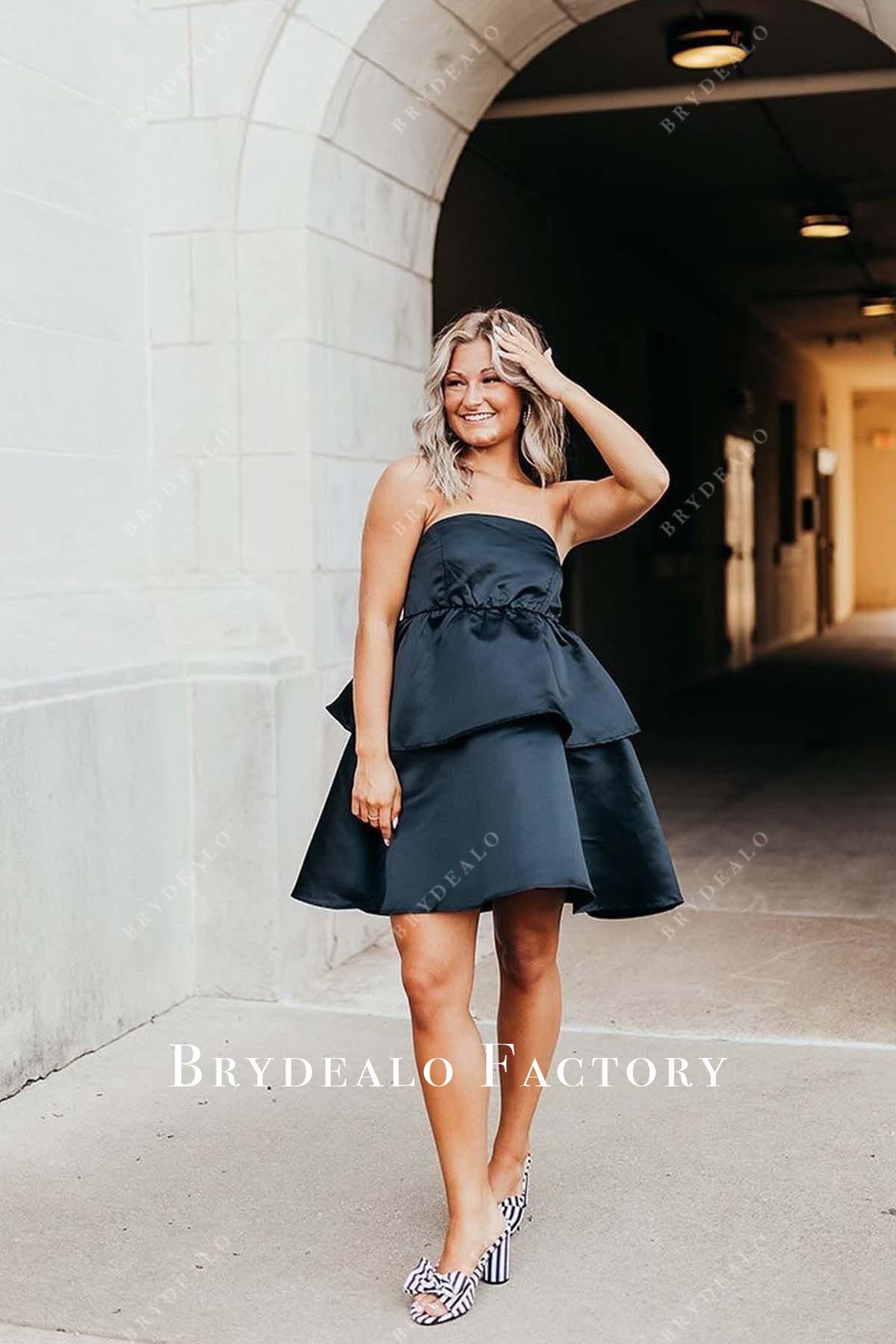 Black Strapless Layered A-Line Short Formal Dress Black Strapless Layered A-Line Short Formal Dress