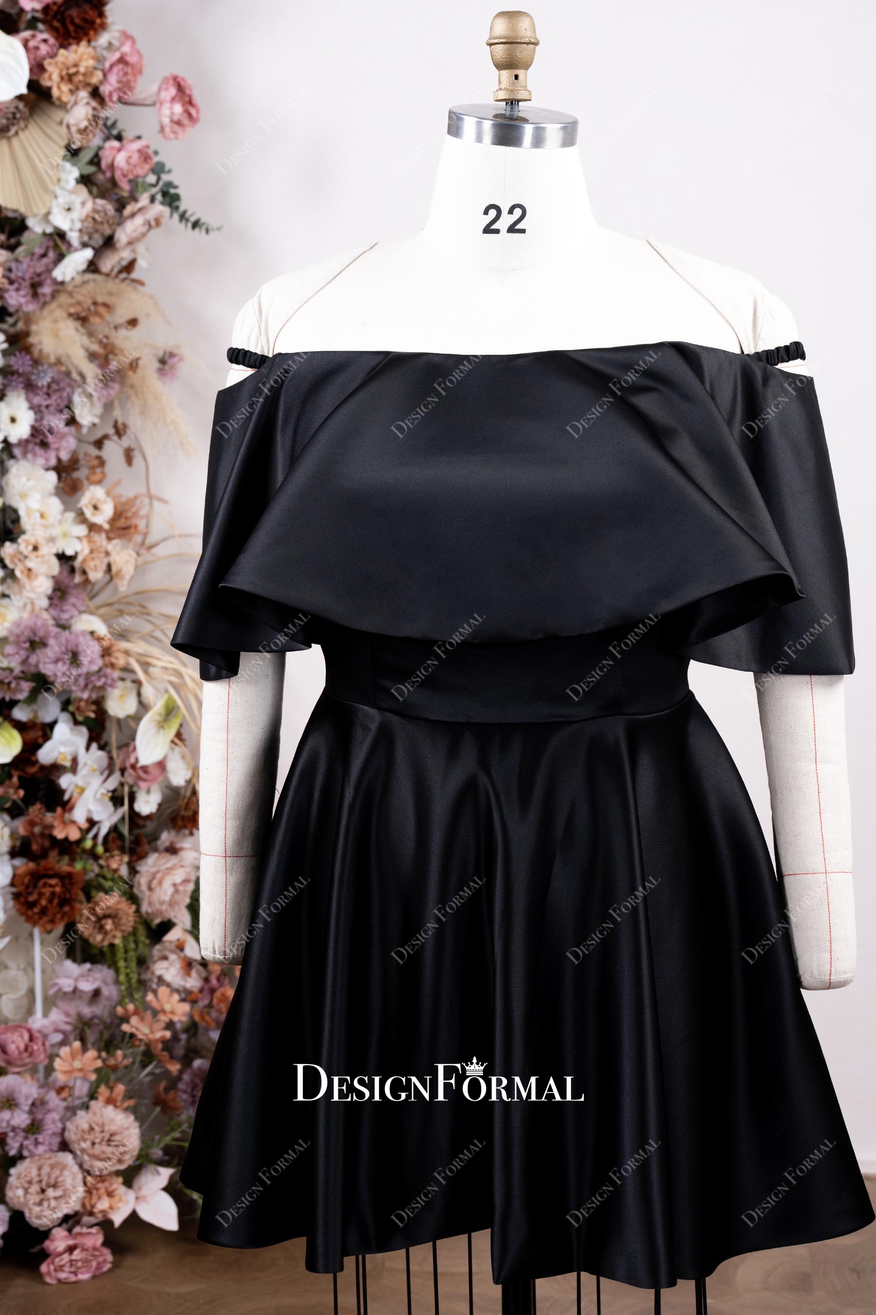 black straight across mini formal dress