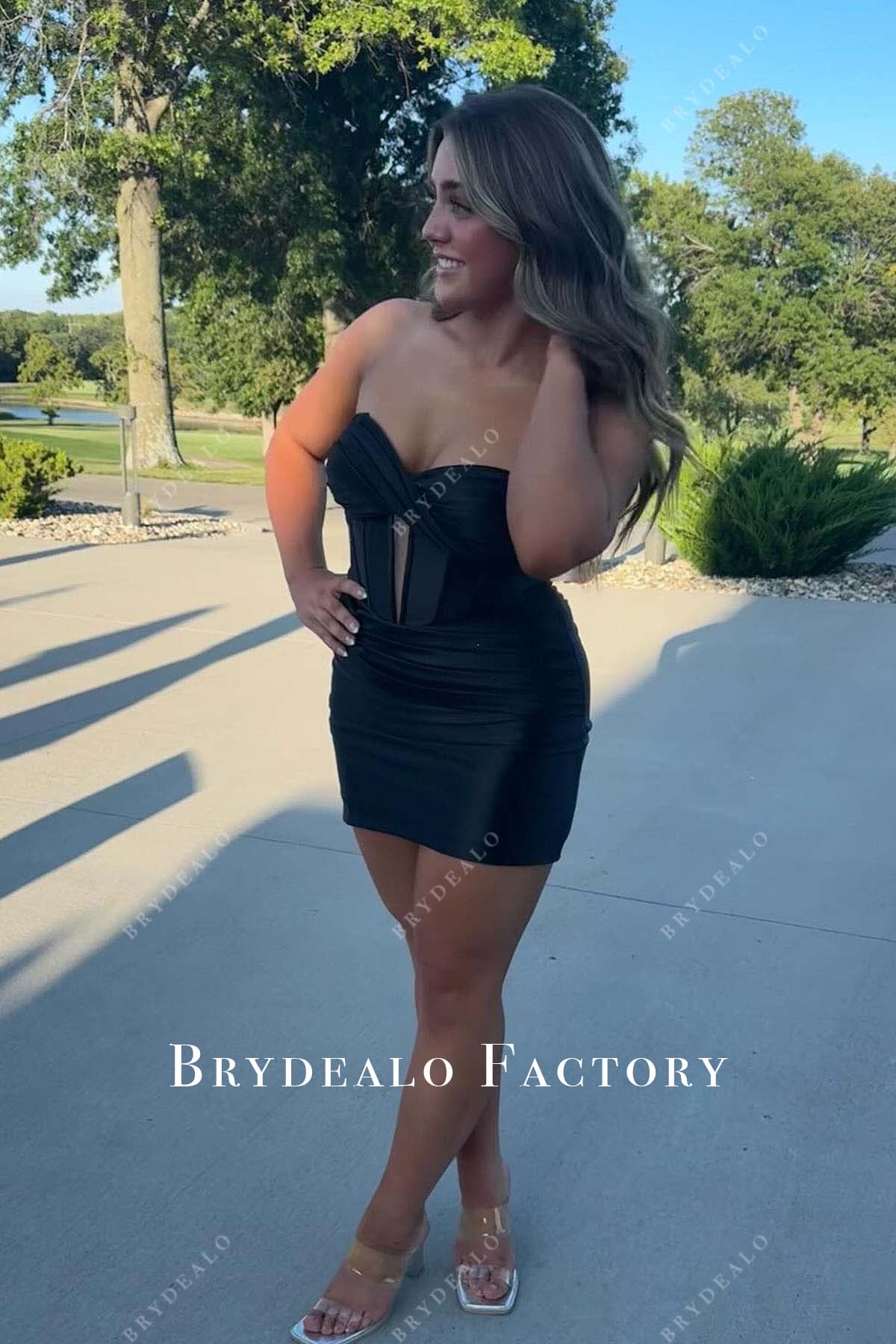 black strapless corset mini homecoming dress