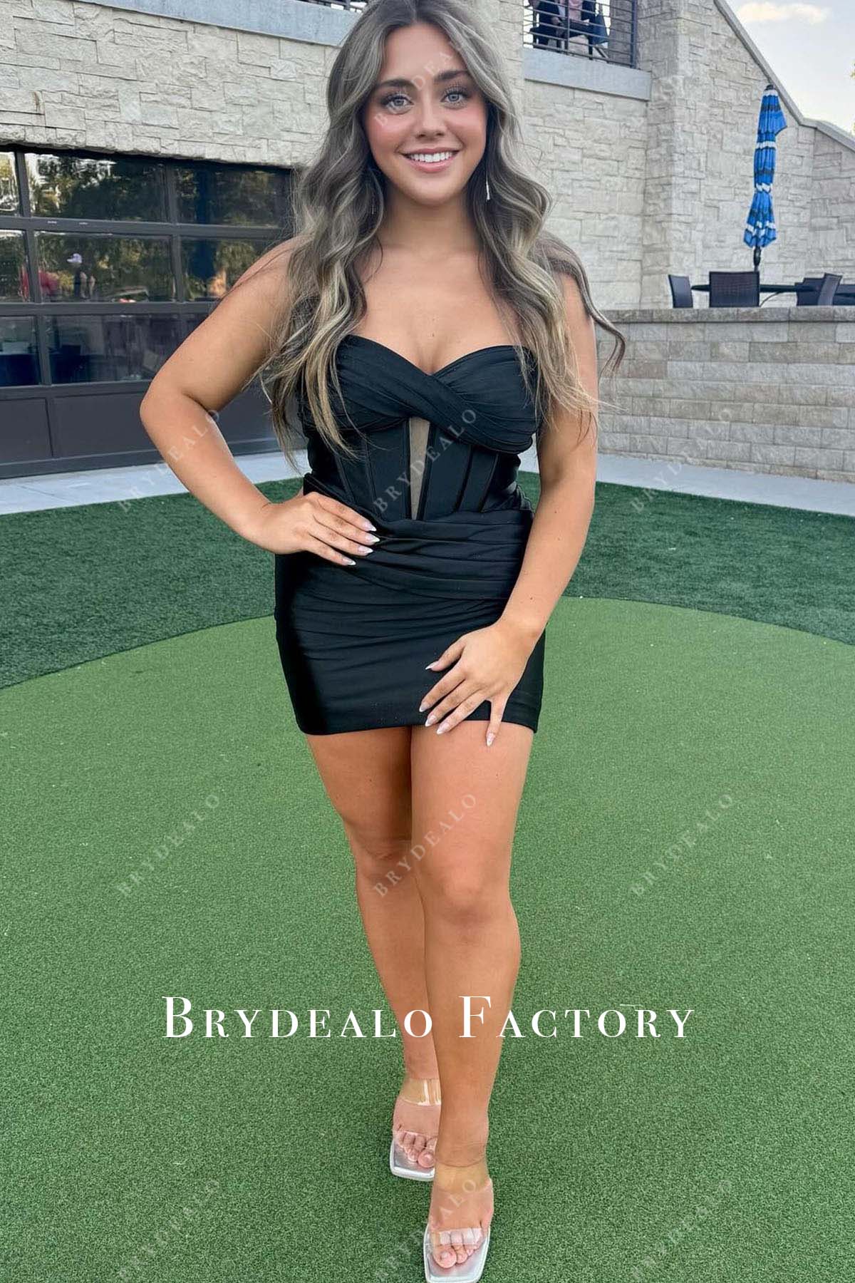 black strapless mini homecoming dress