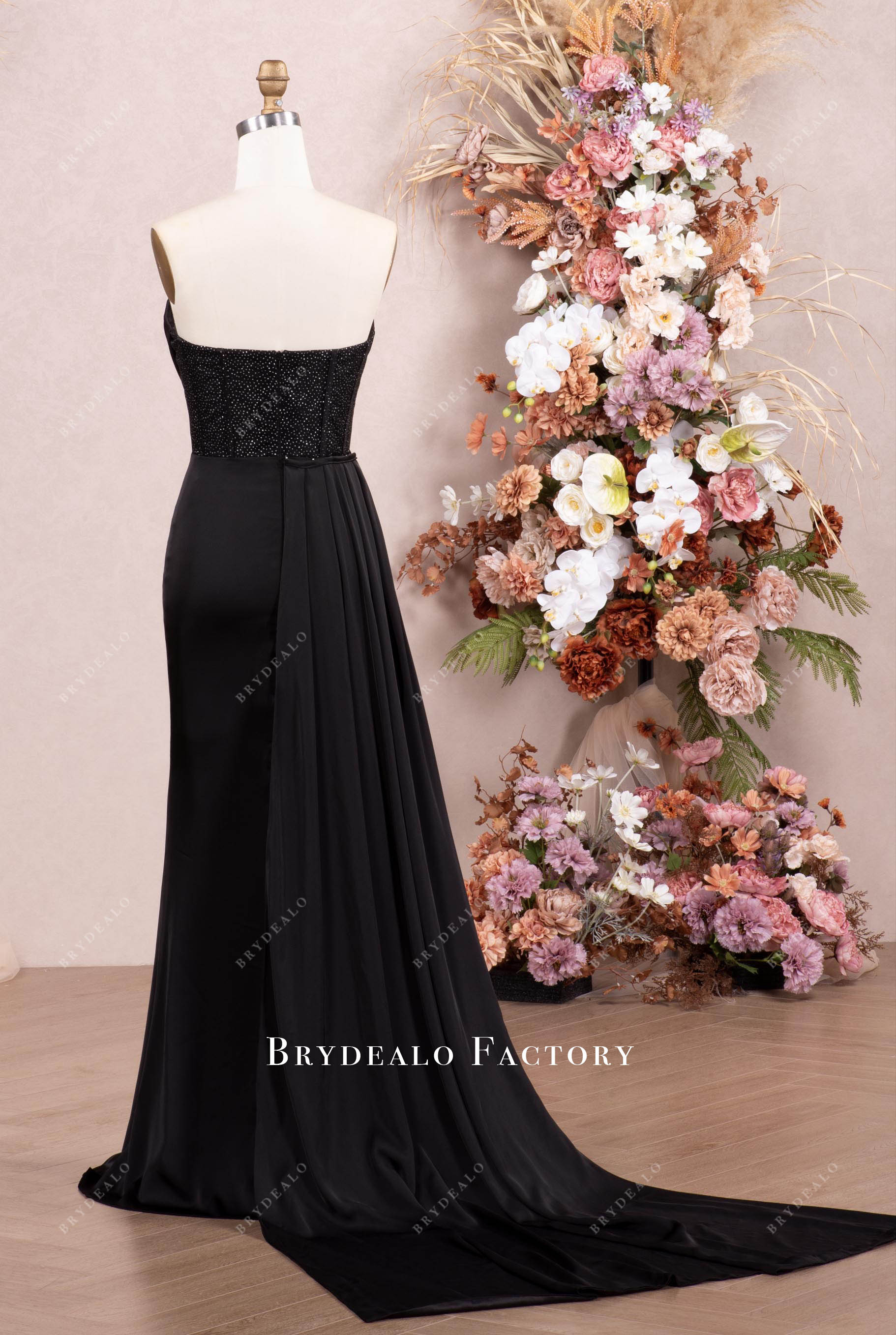black long panel evening dress