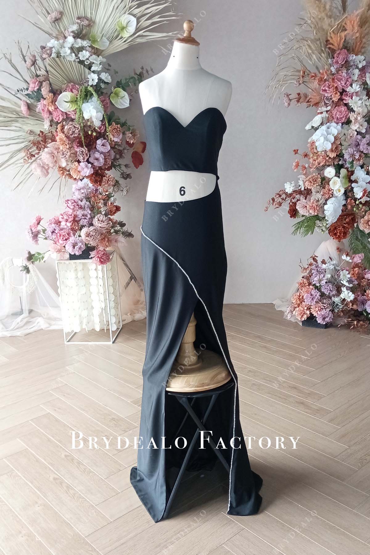 blue dress for baby girl Custom Black Jersey Sweetheart Neck Cutout Slit Maxi Junior Prom Dress