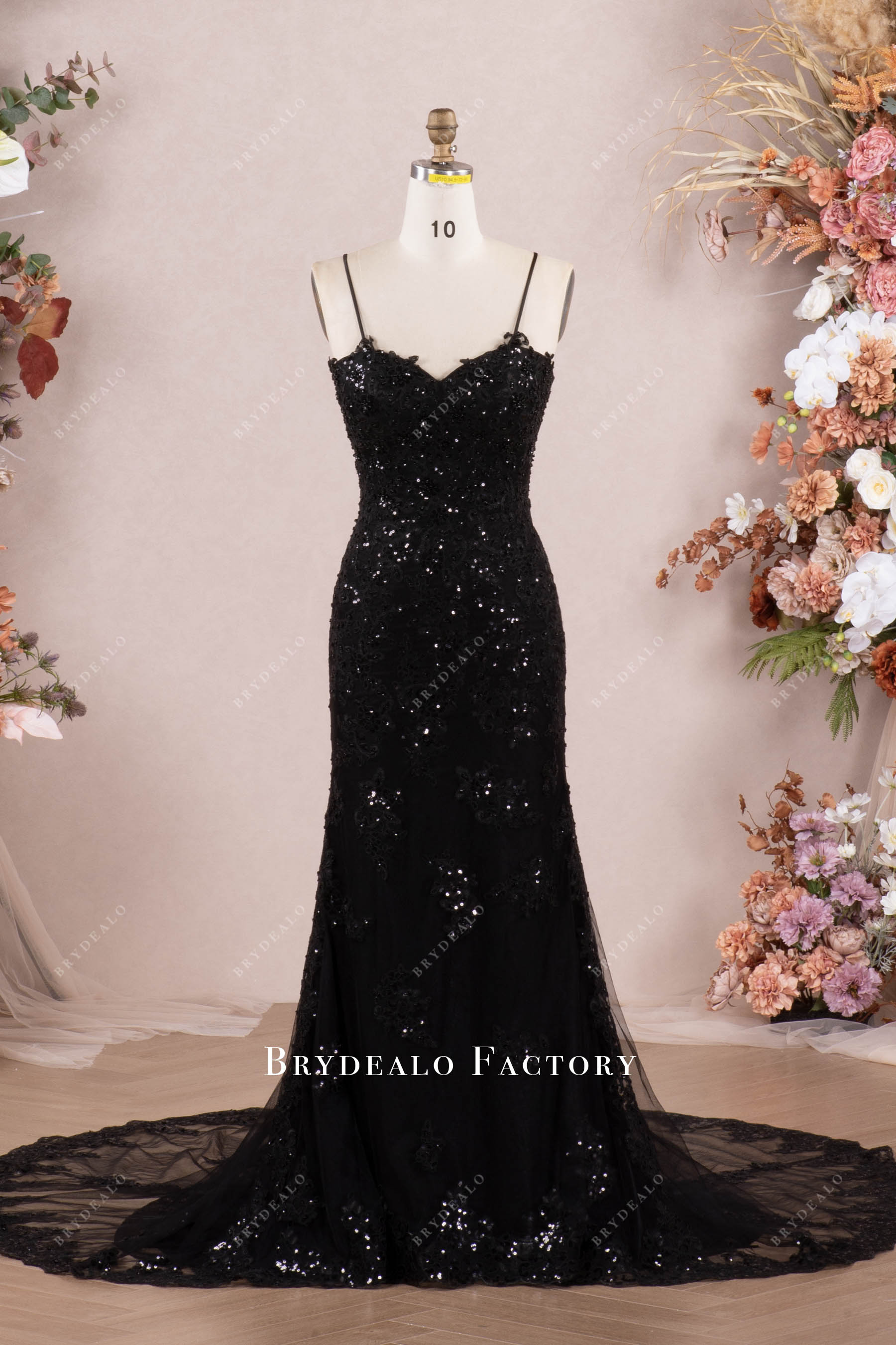 Black Shimmer Lace Sleeveless Fit and Flare Wedding Dress