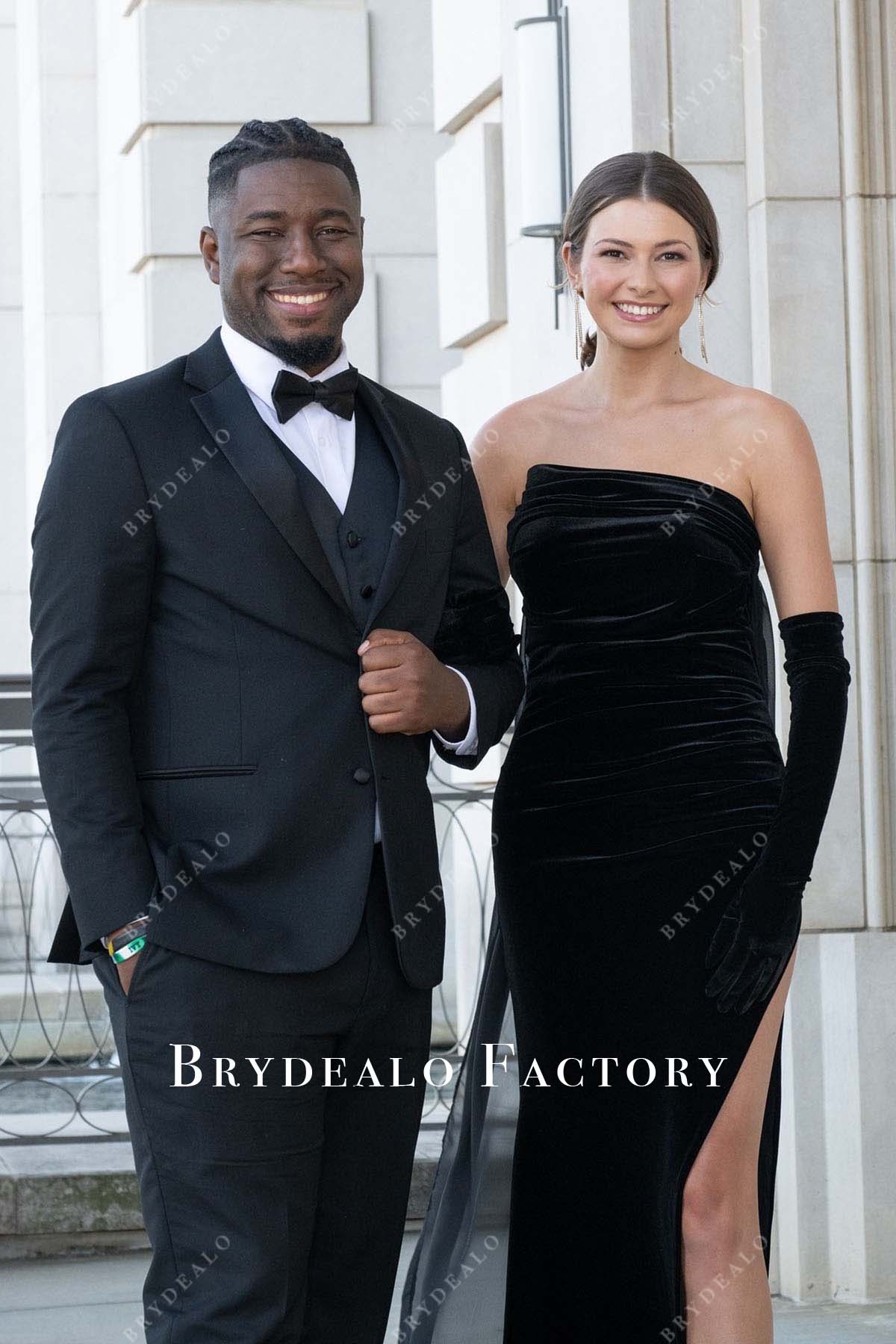 black velvet asymmetrical homecoming prom dress