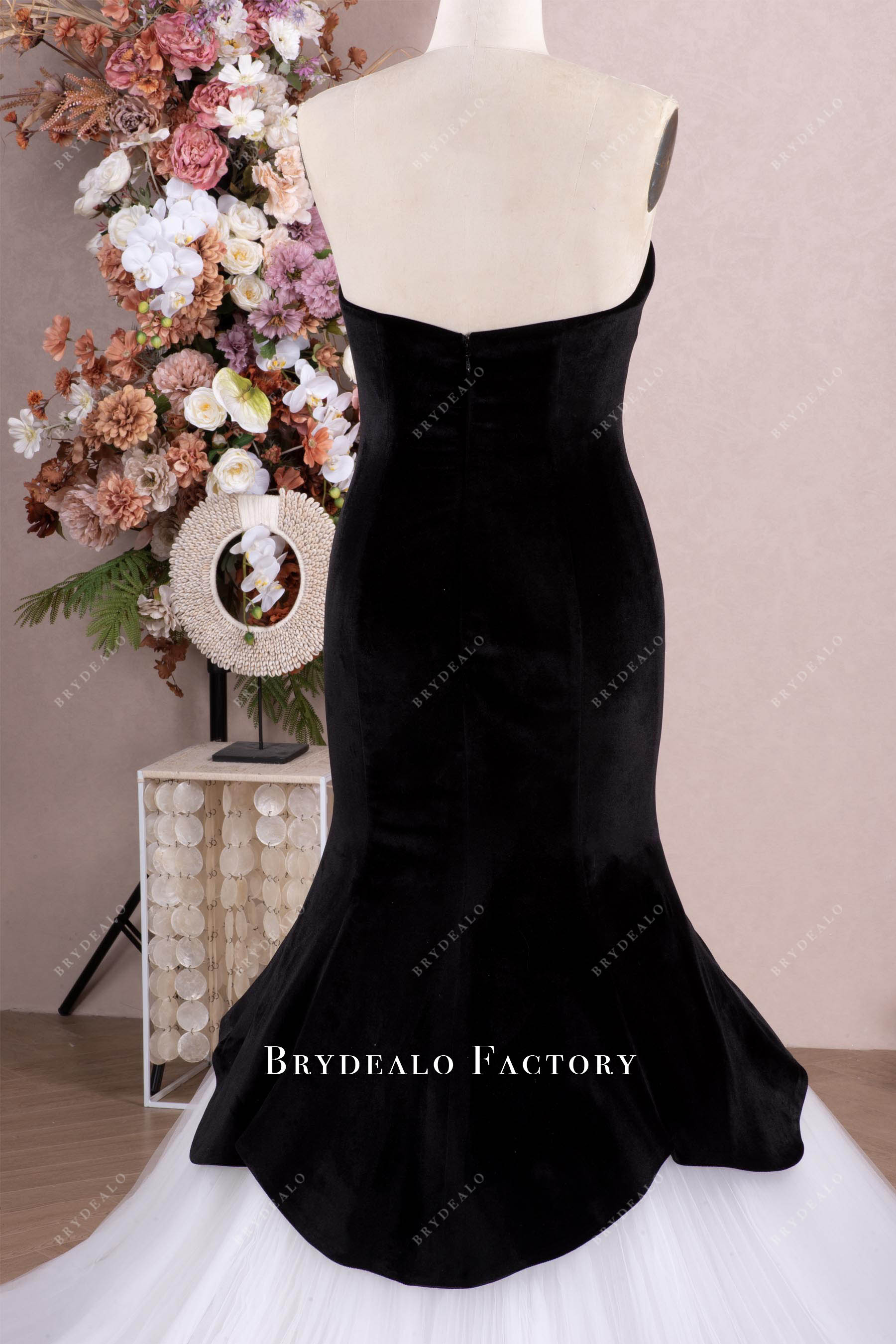 black velvet backless wedding gown