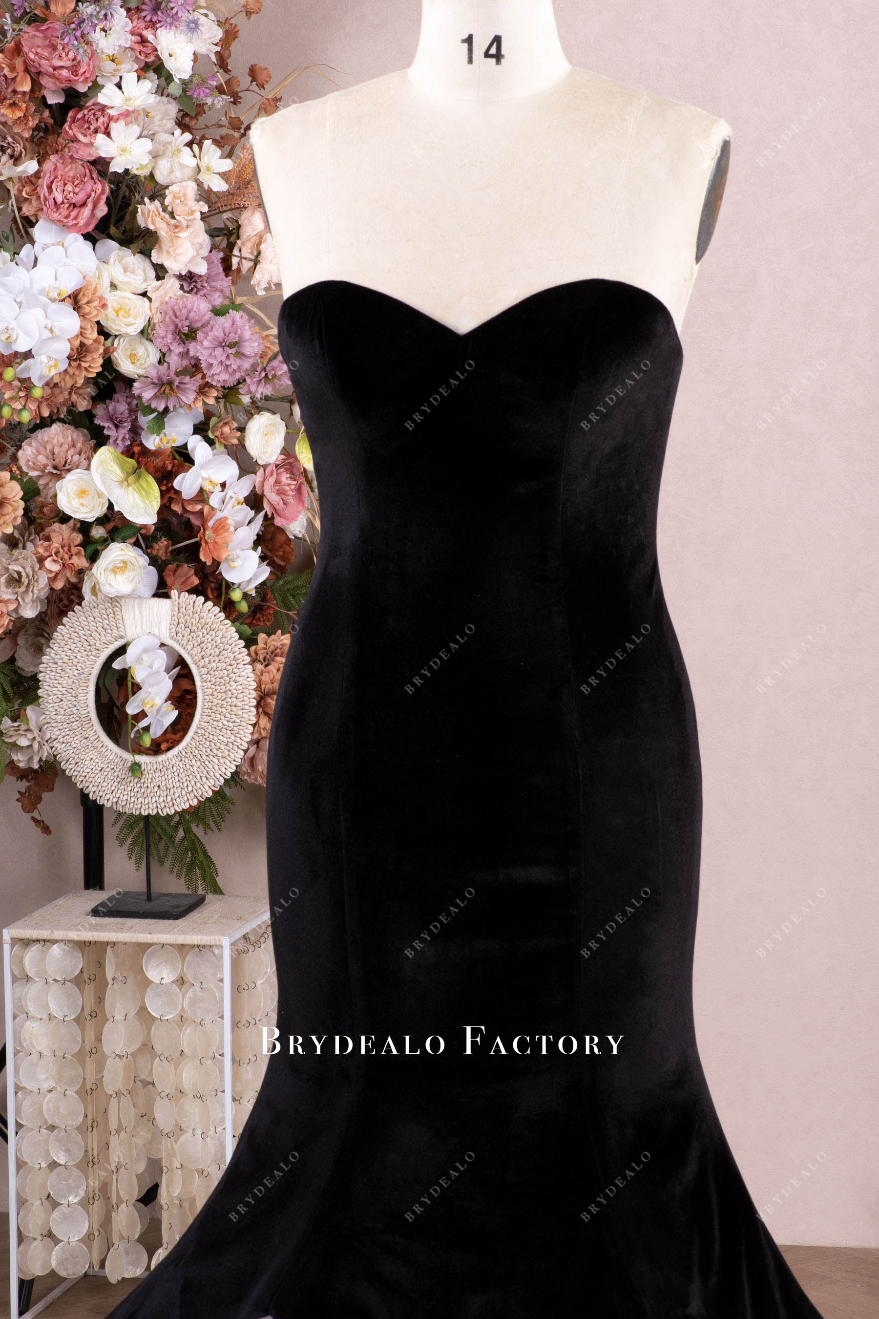 black velvet sweetheart wedding gown