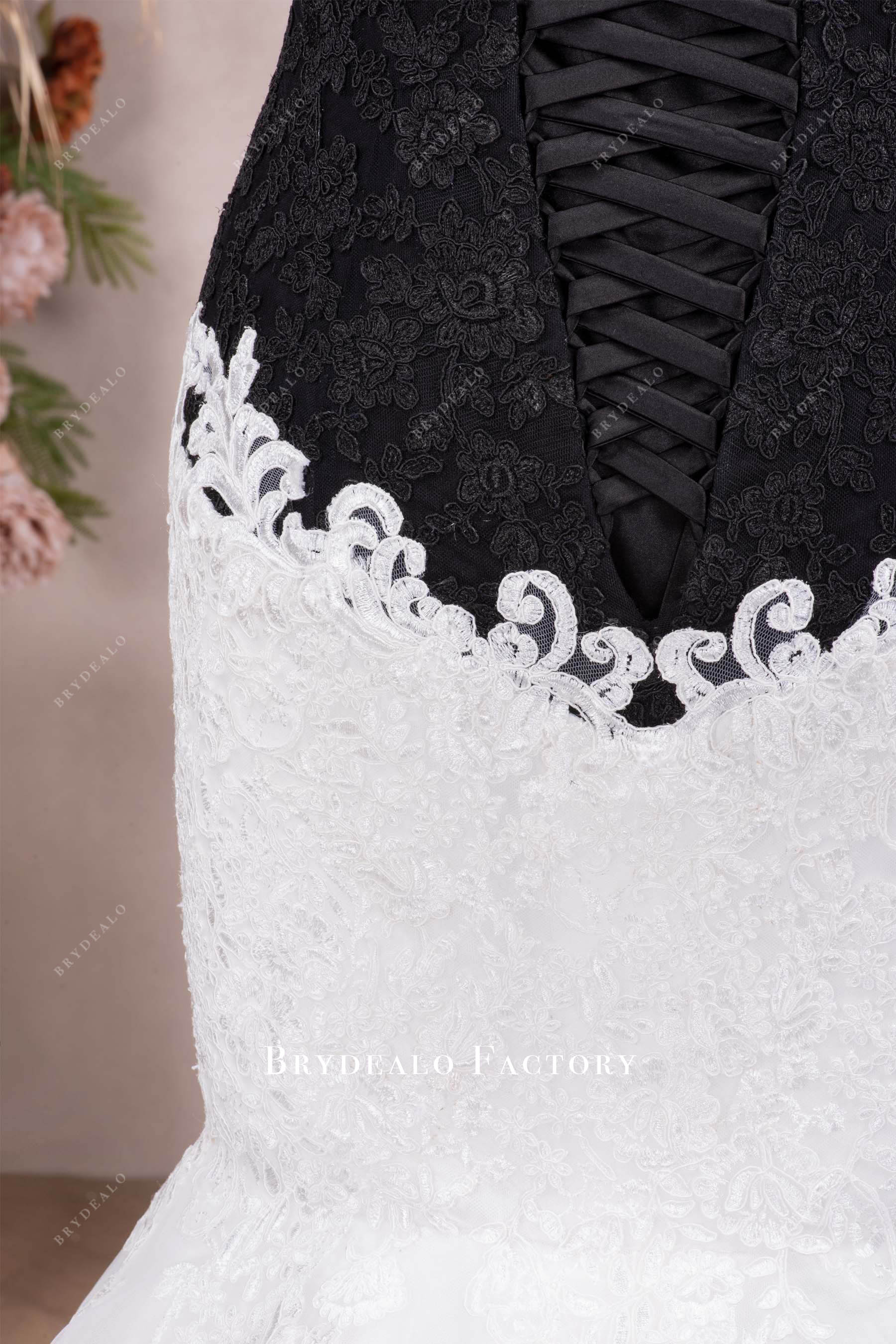 black white lace up back bridal dress