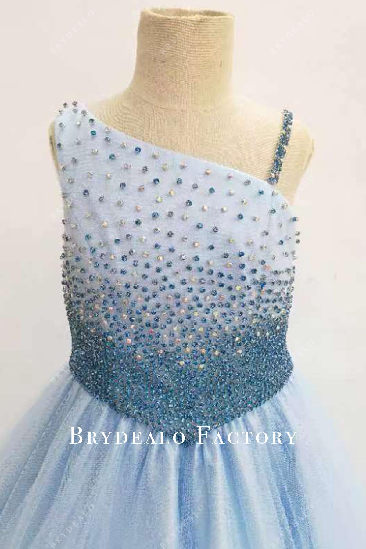 blue basque waist pageant dress