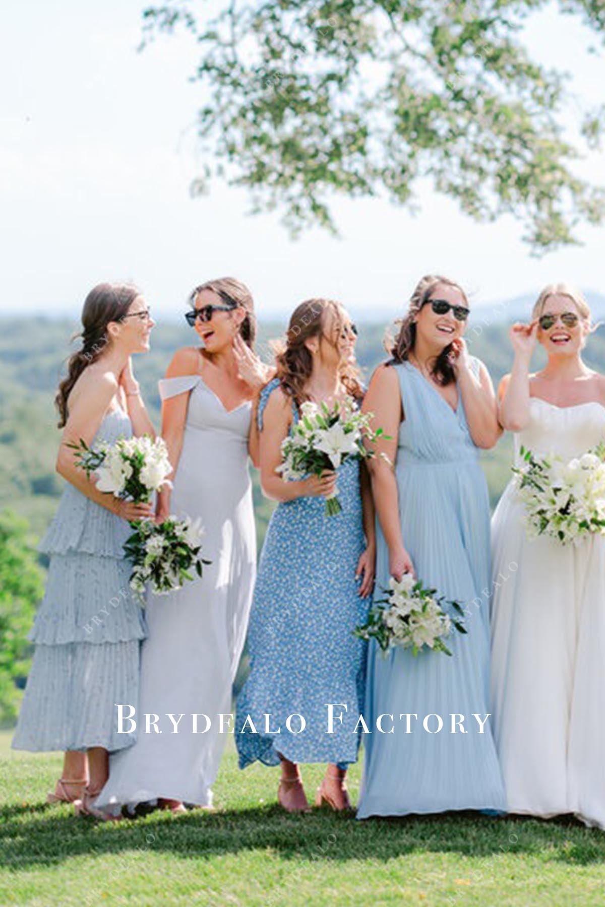 blue chiffon long mismatched bridesmaid dresses