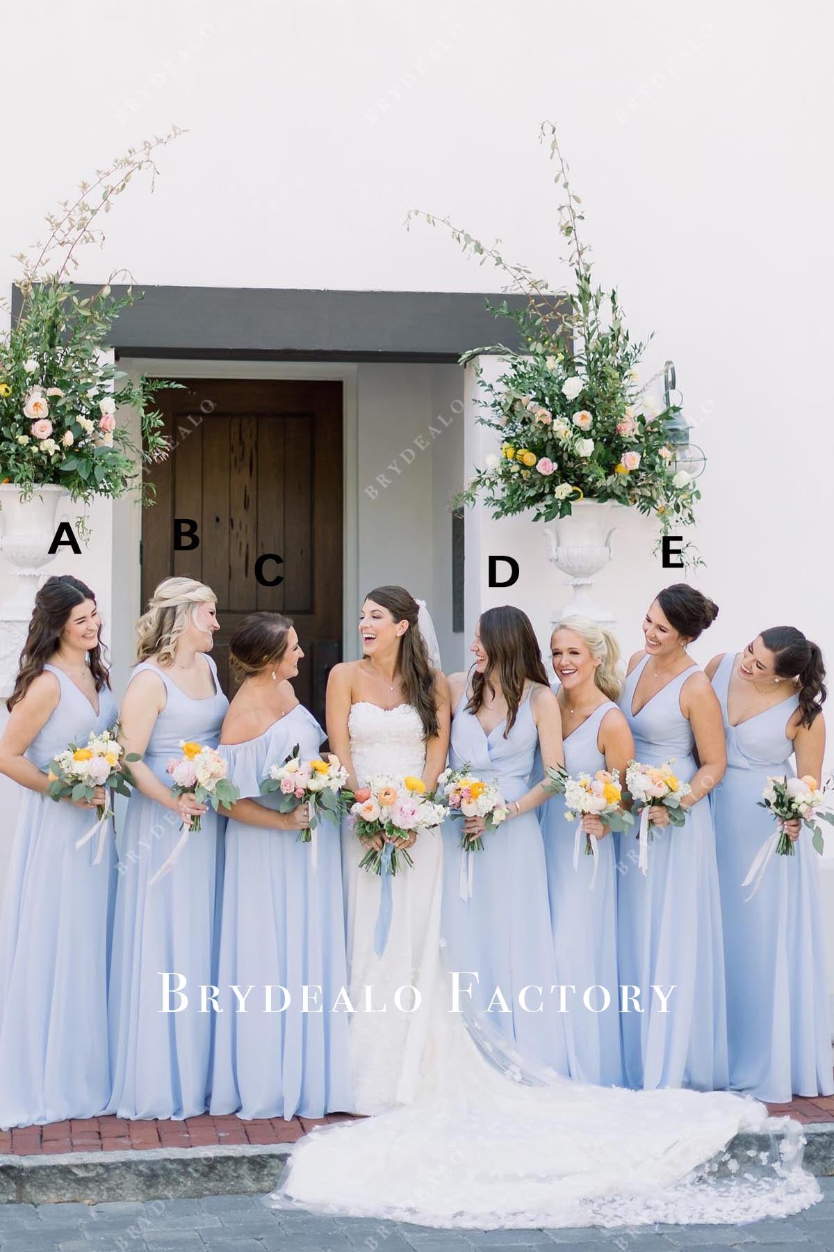blue chiffon mismatched bridesmaid dresses