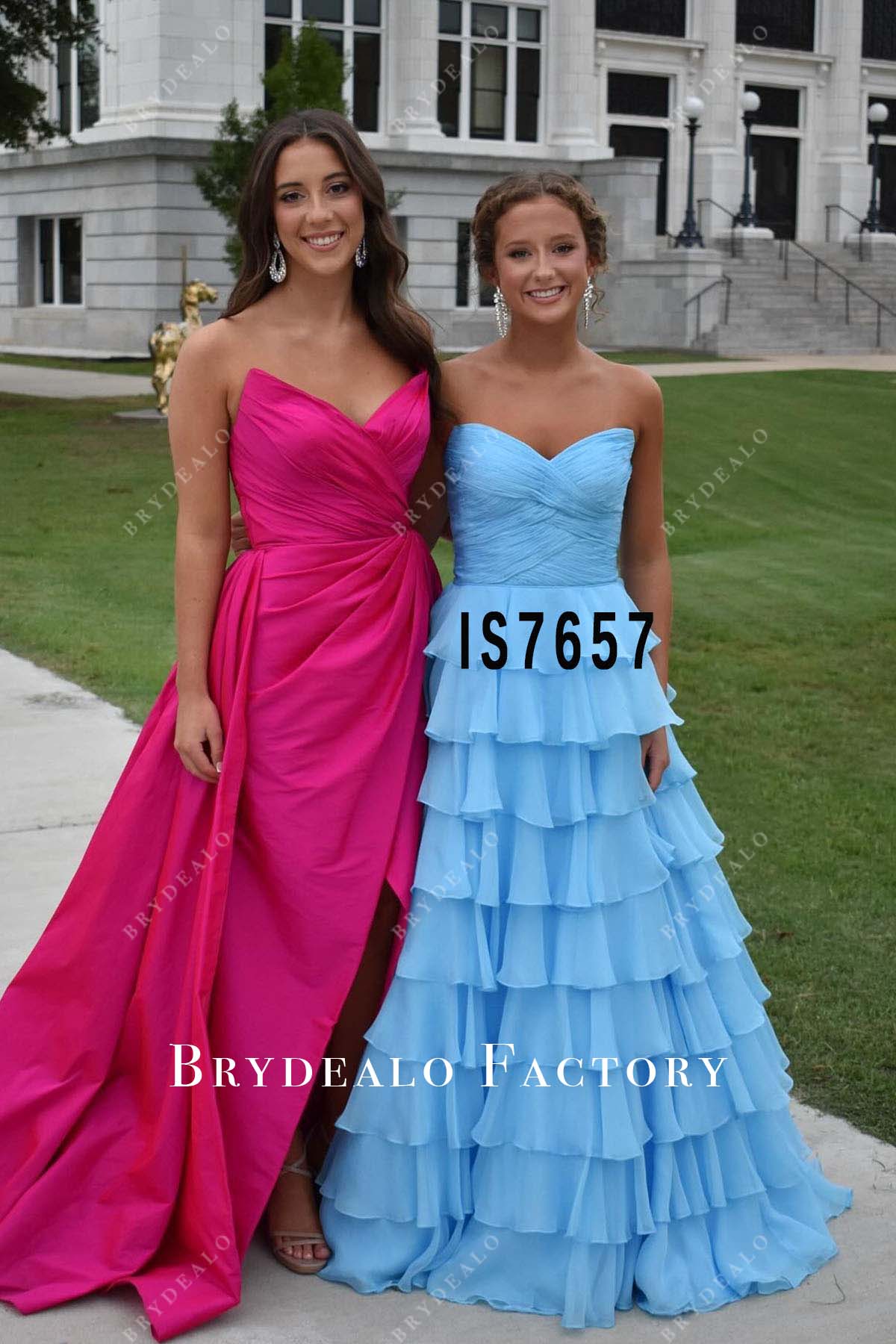blue chiffon strapless homecoming dress