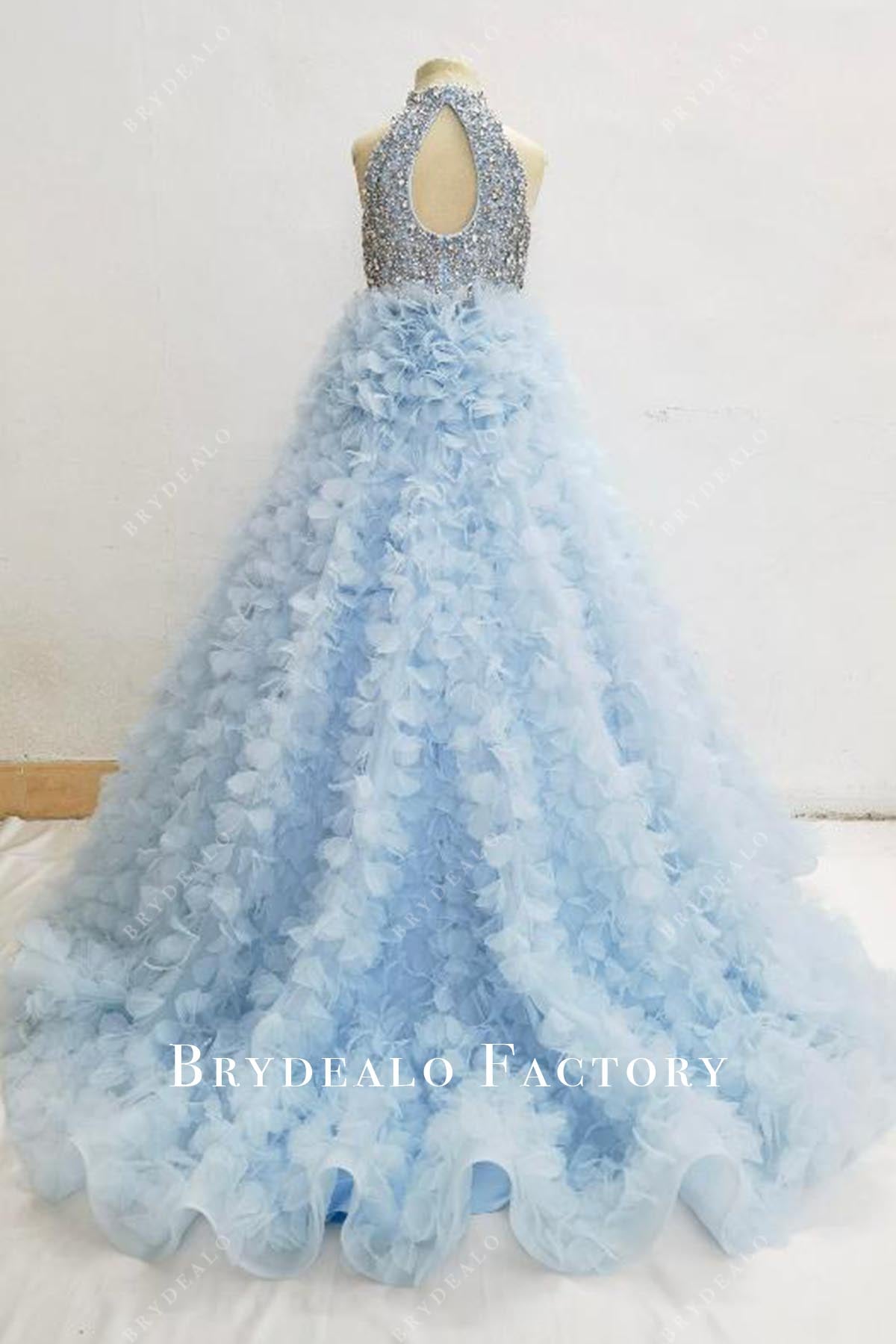 blue court train pageant dress