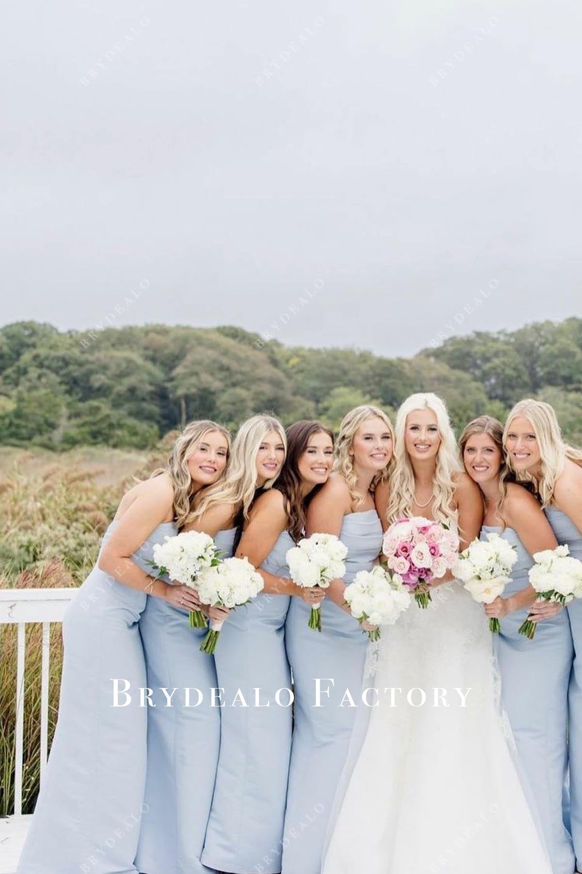 blue fit flare bridesmaid dress