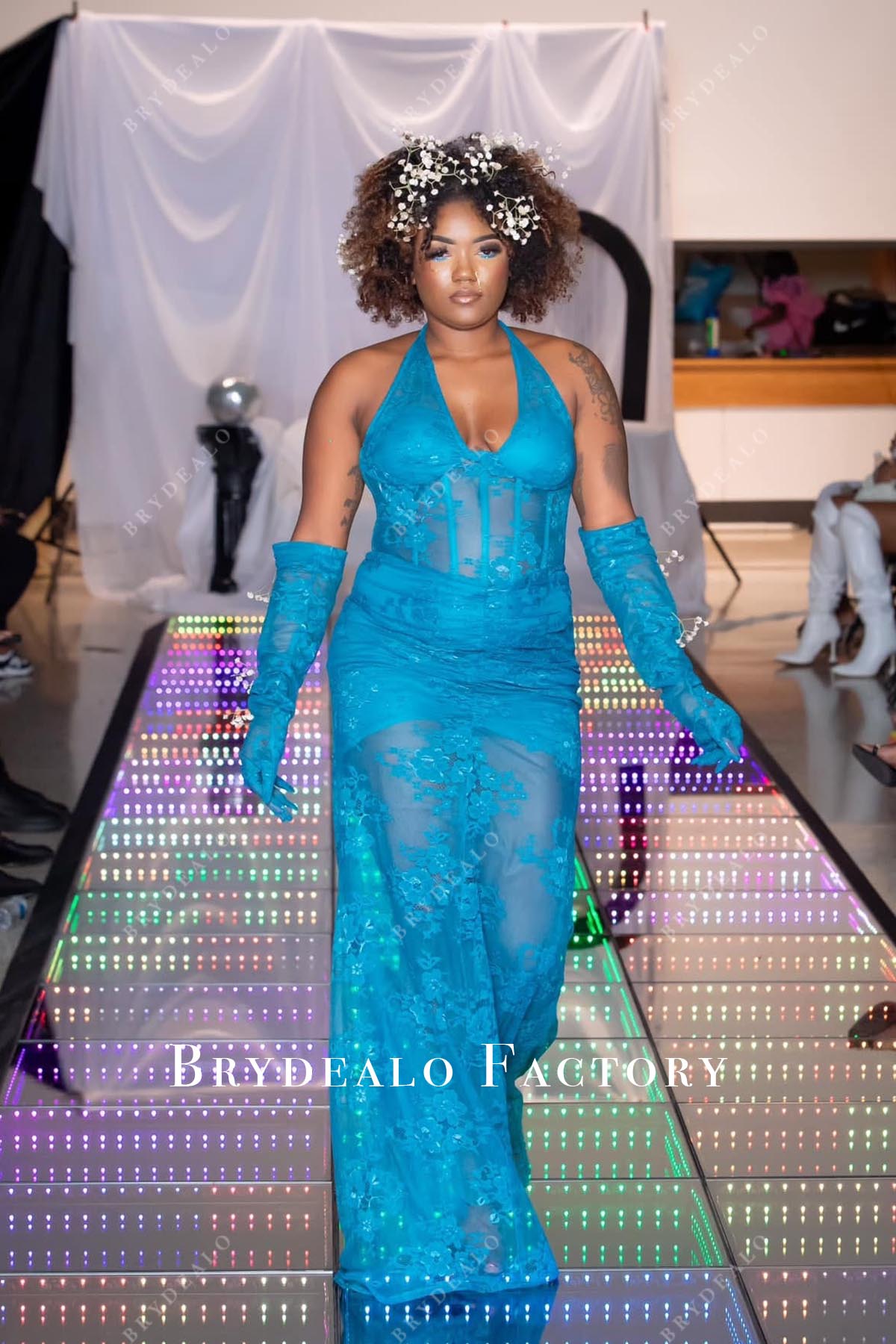 blue floor length prom dress