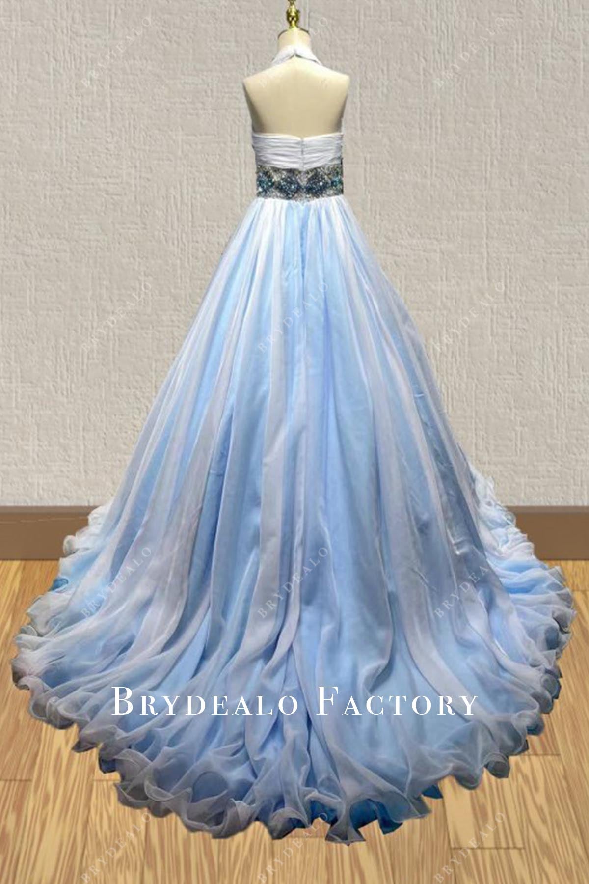 blue gradient a line pageant dress