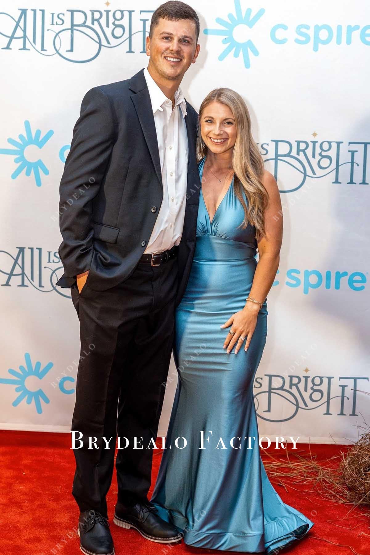 blue halter mermaid prom dress