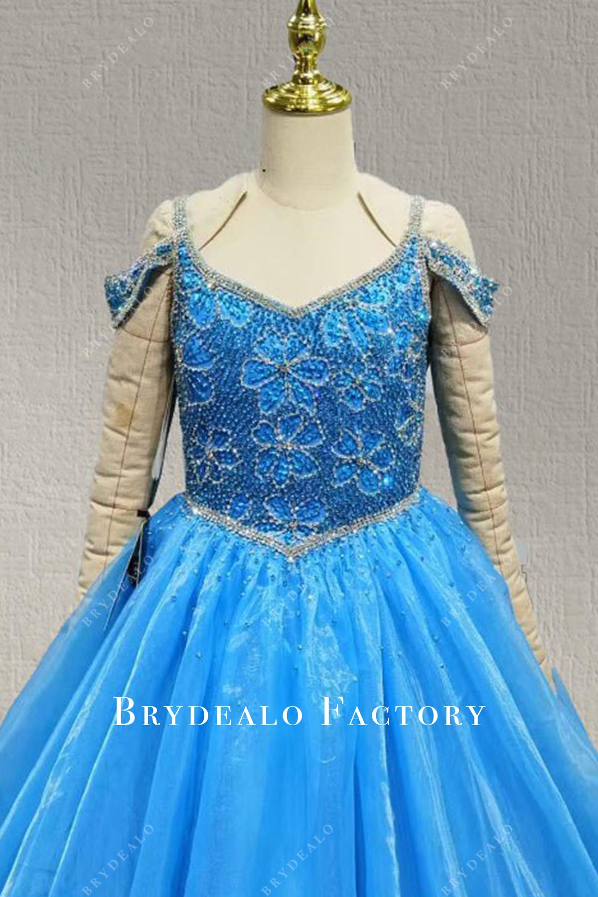 blue jay cold shoulder sleeves pageant dress