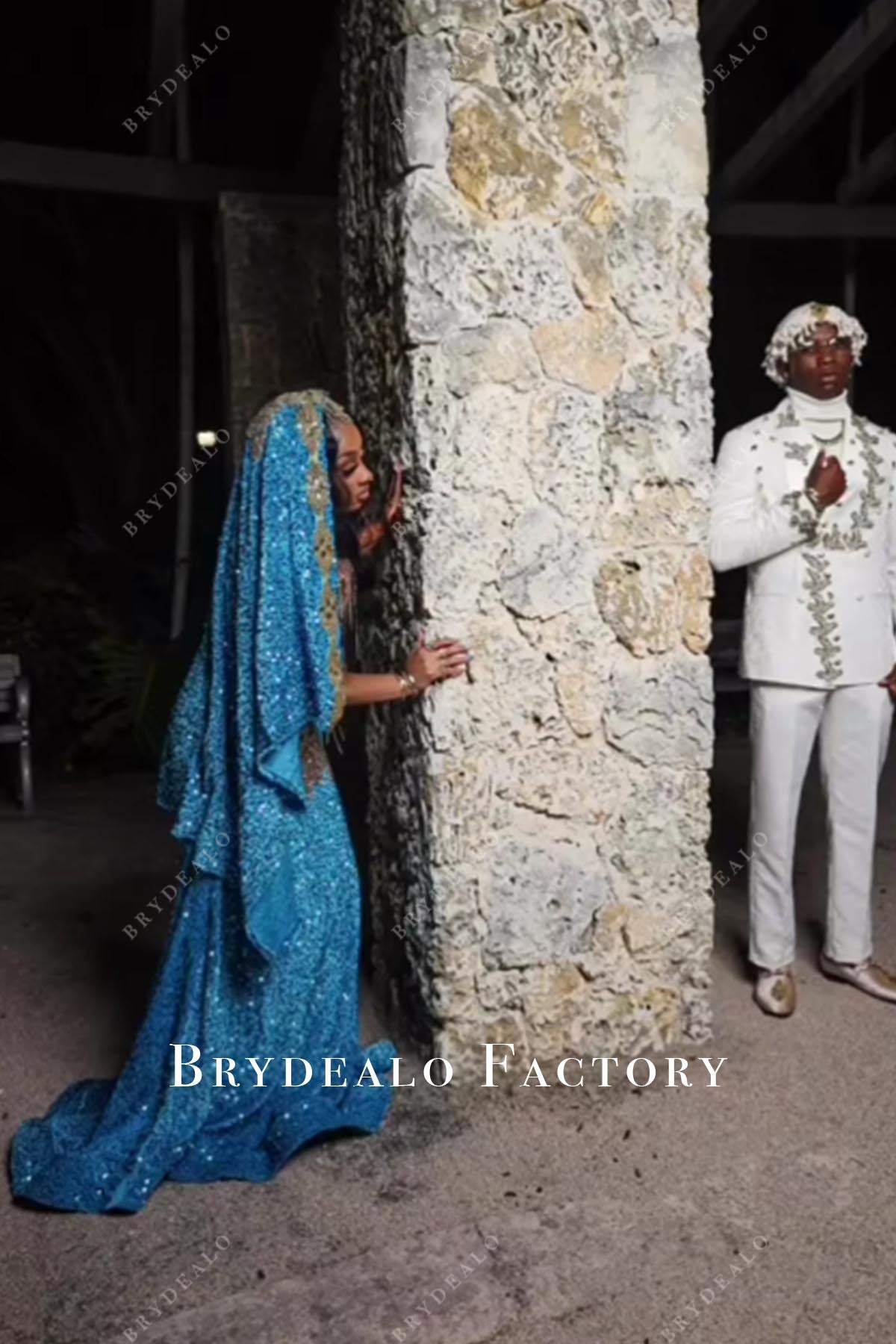 blue jay headpiece prom dress