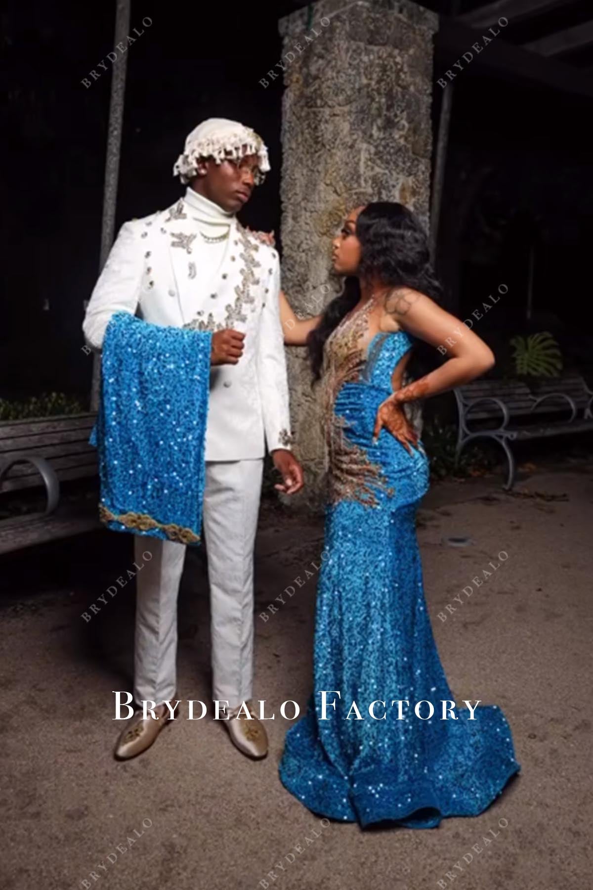 blue jay sleeveless mermaid prom dress