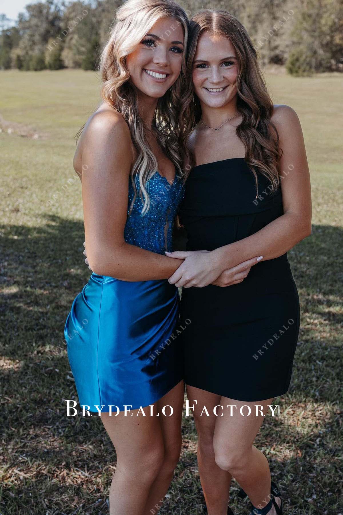 blue jay sweetheart neck mini prom dress