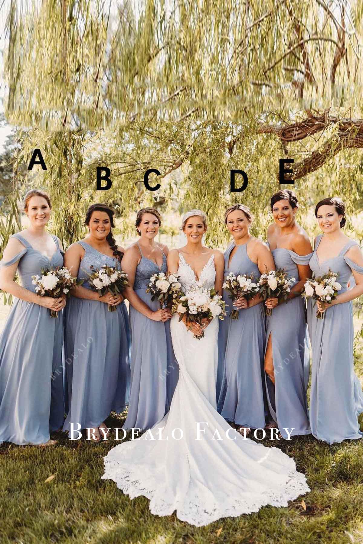 blue long mismatched bridesmaid dresses