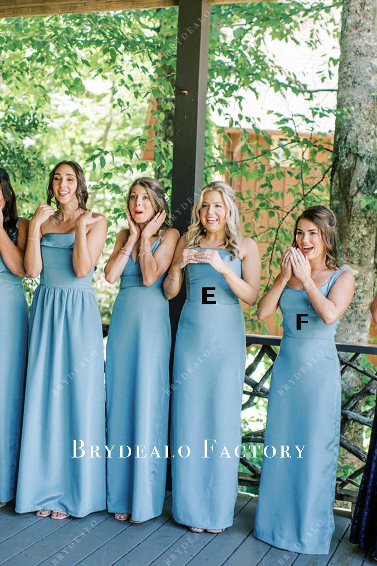 blue long mismatched bridesmaid dresses