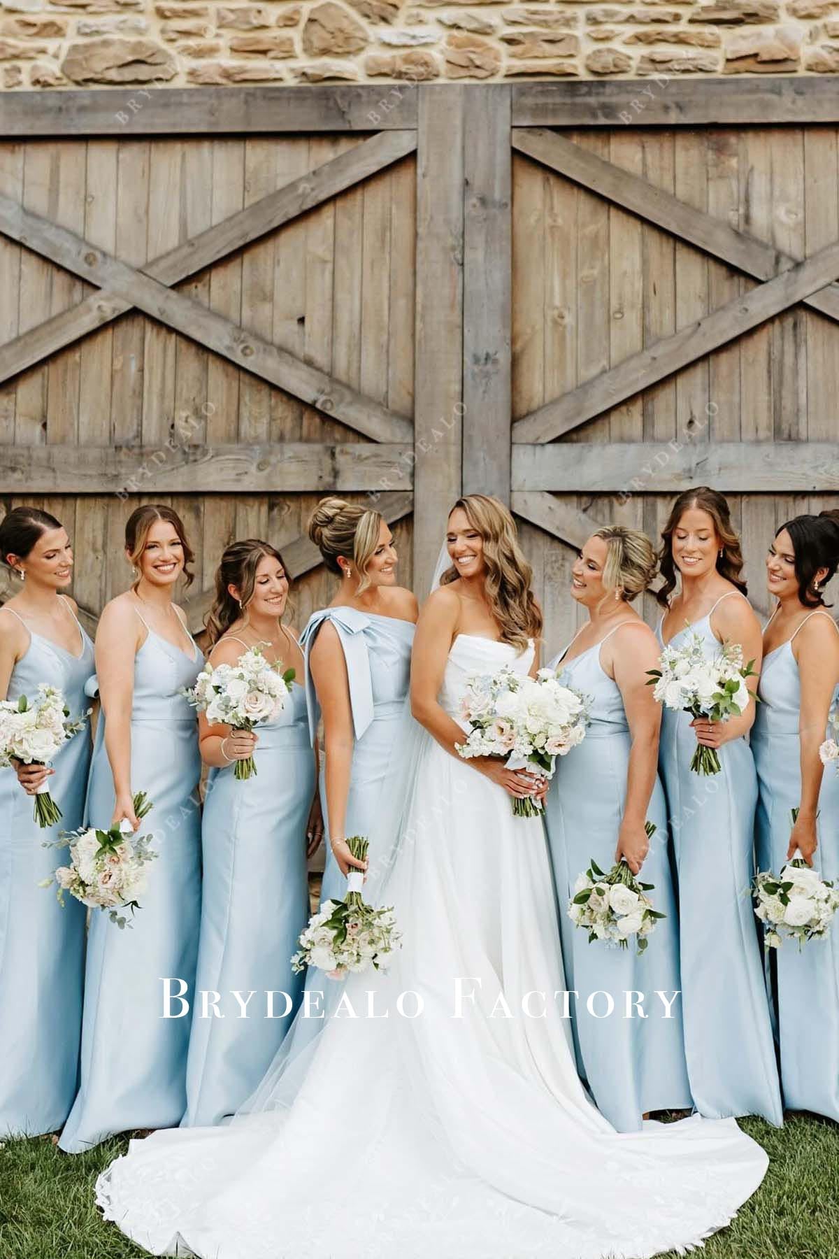 blue long mismatched bridesmaid dresses