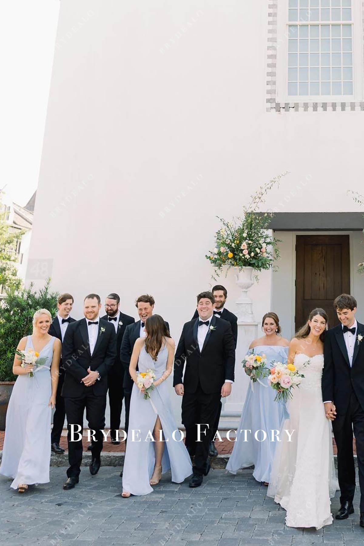 blue long mismatched bridesmaid dresses