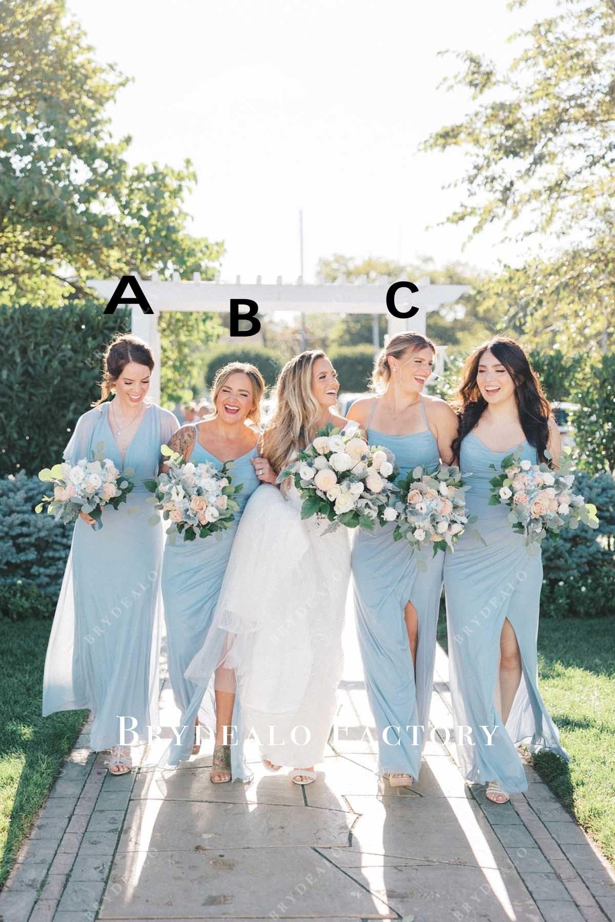 blue long mismatched bridesmaid dresses