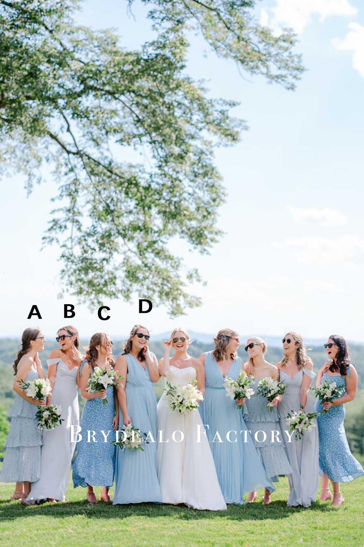 Blue Chiffon Long Mismatched Bridesmaid Dresses, Dress B Blue Chiffon Long Mismatched Bridesmaid Dresses, Dress B