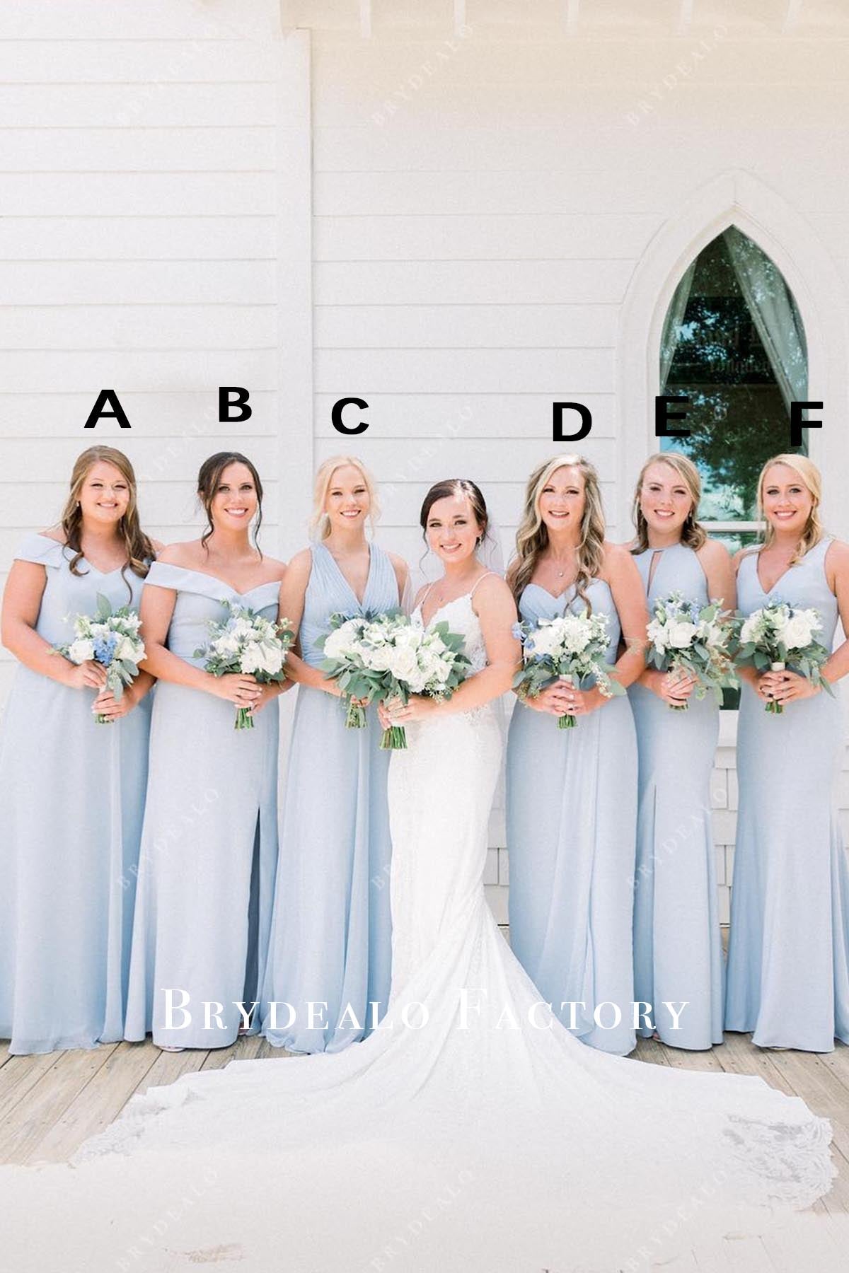 Romantic Blue Long Mismatched Bridesmaid Dresses, Dress D
